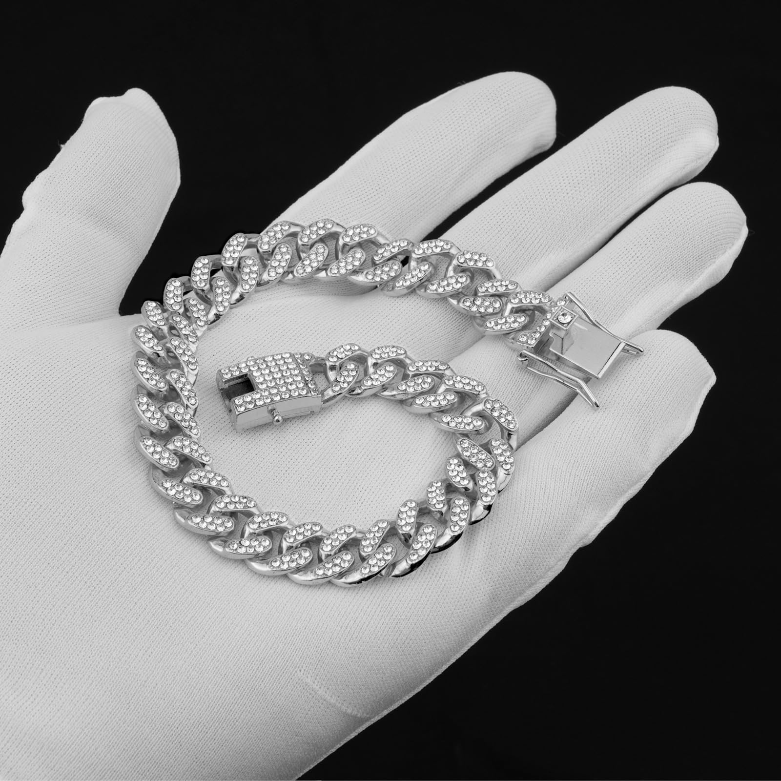 Thamiao Dog Chain Collar Silver Dog Necklace Diamond Cuban Link Dog Collar 13Mm Wide Metal Pet Cat Dog Chain Crystal Collar Jewe