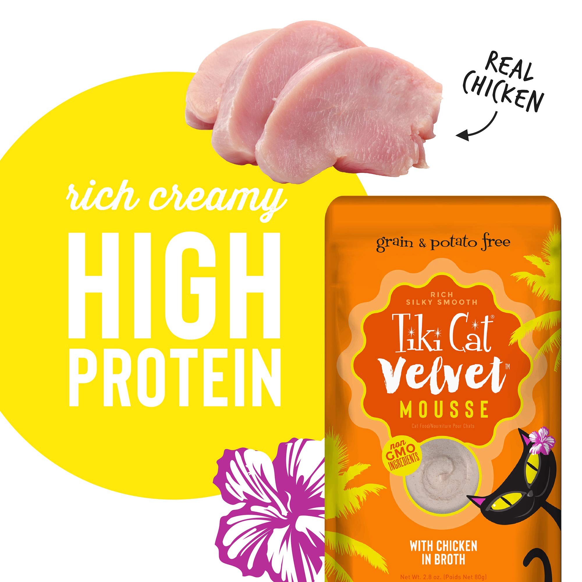 Tiki Cat Luau Velvet Mousse, Chicken in Broth, Complete Nutrition for Balanced Diet, Wet Cat Food For All Life Stages, 2.8 oz. P