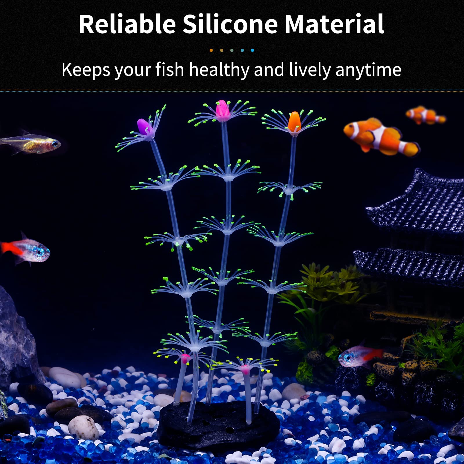 Uniclife Strip Coral Plant Ornament Glowing Effect Silicone Artificial Decoration For Fish Tank, Aquarium Landscape - Green