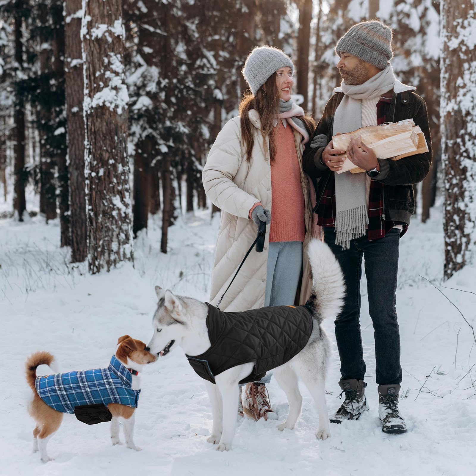 Kuoser Warm Dog Coat, Reversible Dog Jacket Waterproof Dog Winter Coat British Style Plaid Dog Clothes Pet Dog Cold Weather Coats Cozy Snow Jacket Vest For Small Medium Large Dogs Yellow Xl