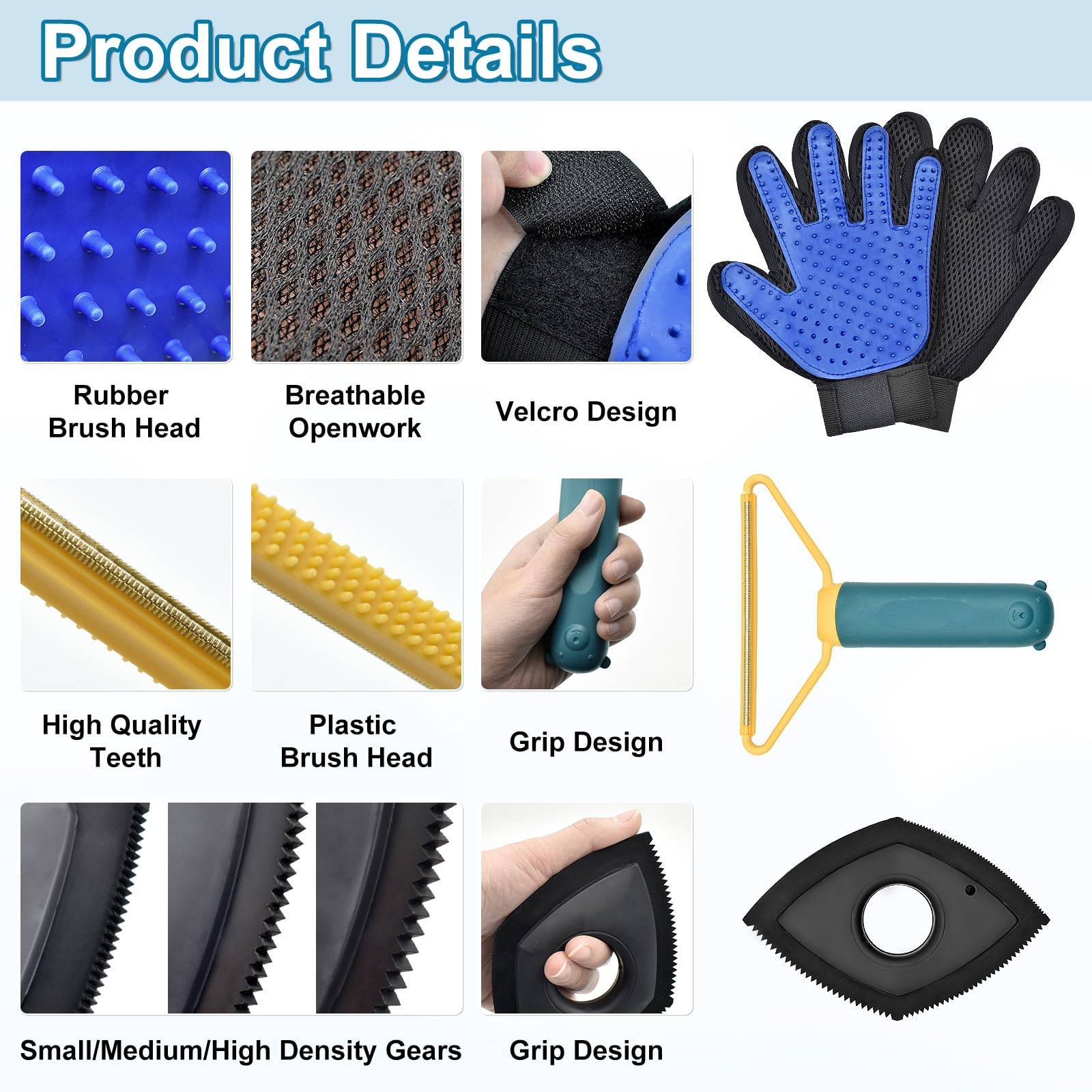 Enmaipet Carpet Rake For Pet Hair Removal, Reusable Pet Hair Remover With 48    Adjustable Long Handle, Pet Hair Remover Gloves,