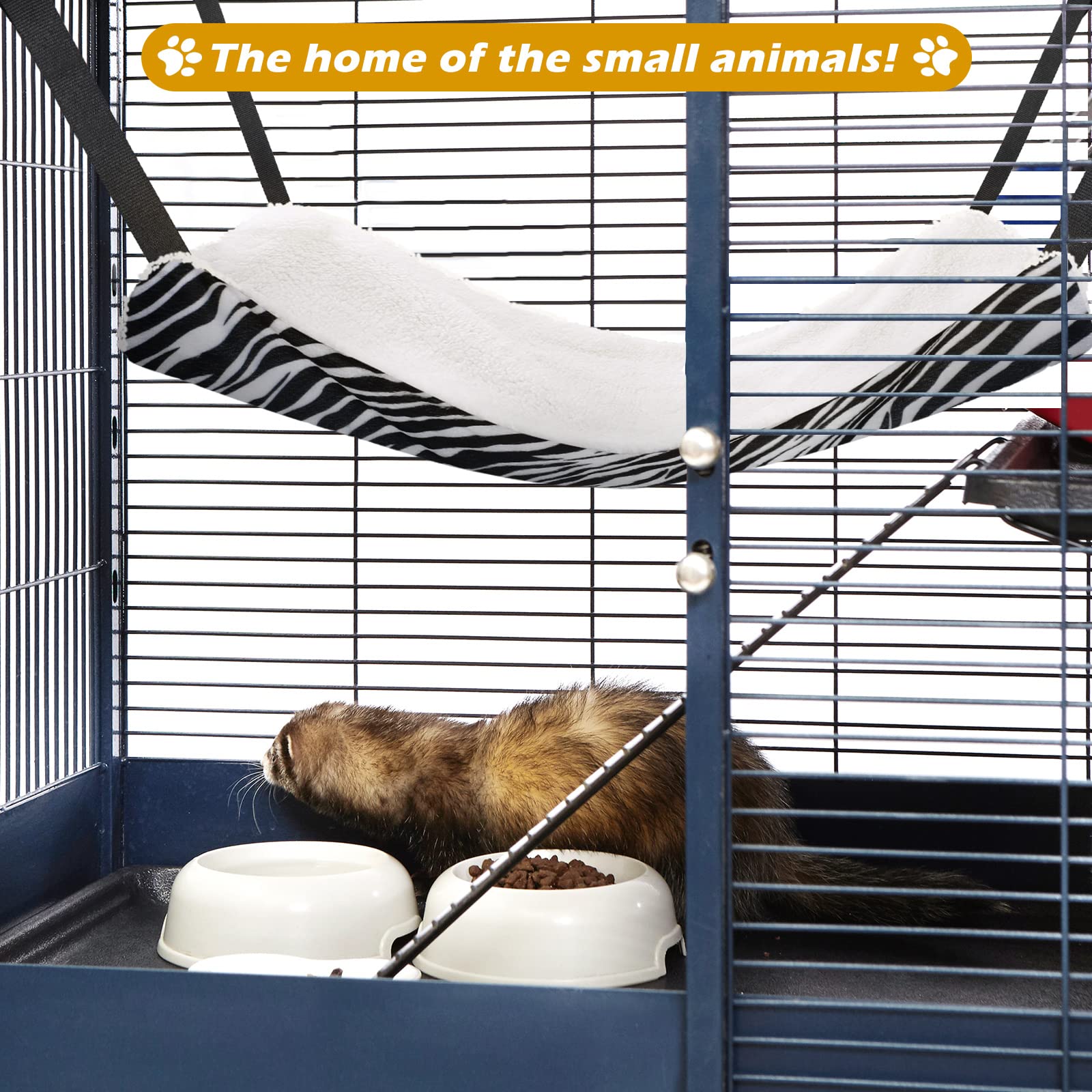 2 Pieces Reversible Cat Hanging Hammock Soft Breathable Pet Cage Hammock With Adjustable Straps And Metal Hooks Double-Sided Hanging Bed For Cats Small Dogs Rabbits (Zebra, Tiger Stripes, M)