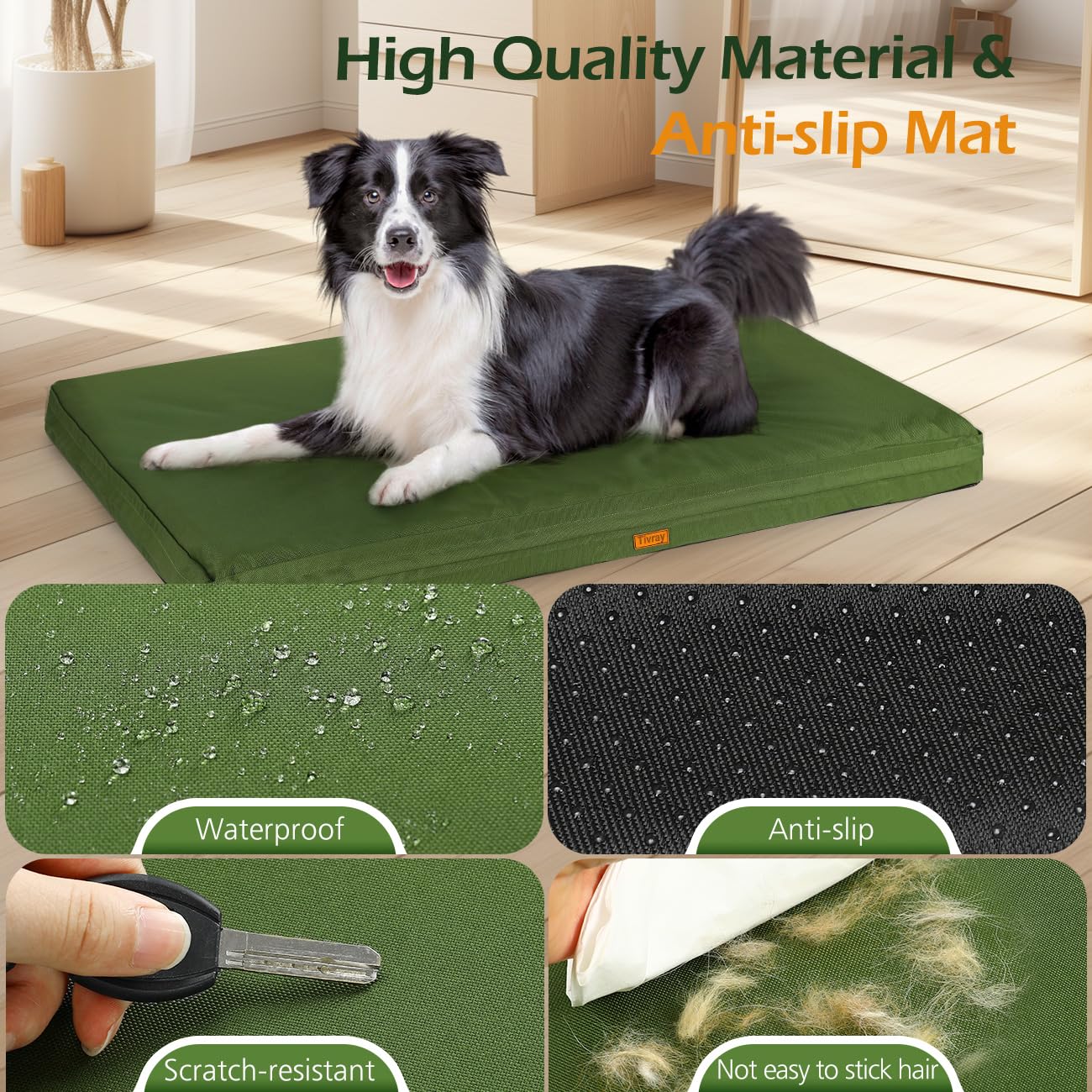 Tivray Waterproof Dog Bed Cover With 3-Sided Zipper, Washable Removable Pet Bed Mattress Protector, 44X32X3 Inch - Xl