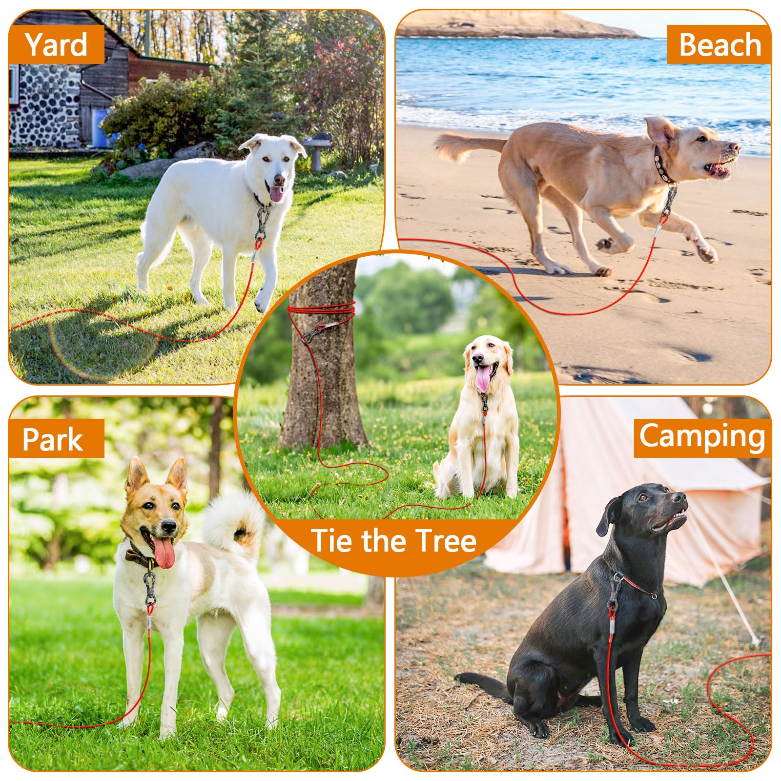 Xiaz Tie Out Cable For Dogs, 20Ft Dog Leads For Yard, Heavy Duty Dog Tie Out Cable For Large Dogs Up To 250Lbs, Durable Dog Runner Tether Line For Yard Or Camping