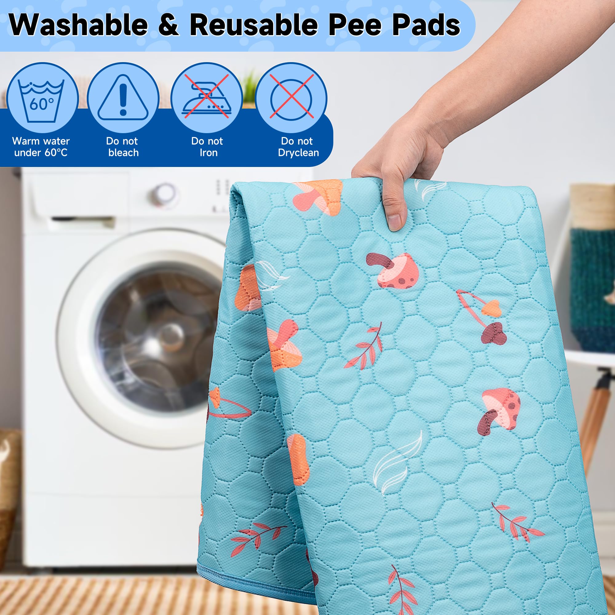 Sunheir Washable Pee Mats For Dogs, 2-Pack Reusable Puppy Pads, Waterproof Non-Slip Wee Wee Pad, Absorbent And Leakproof Trainin