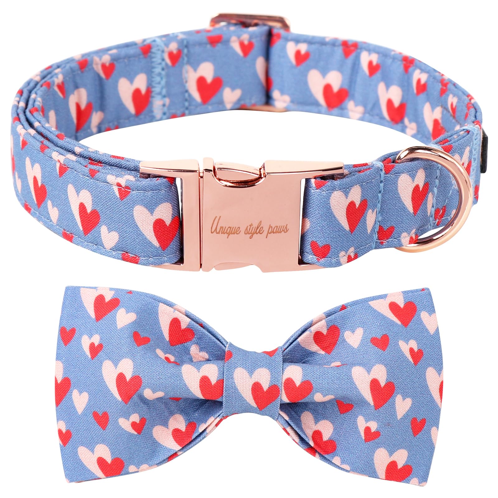 Unique Style Paws Valentine'S Dog Collar With Bow Tie Red Blue Pink Heart Love Puppy Collar Style For Small Medium Large Boys Gi
