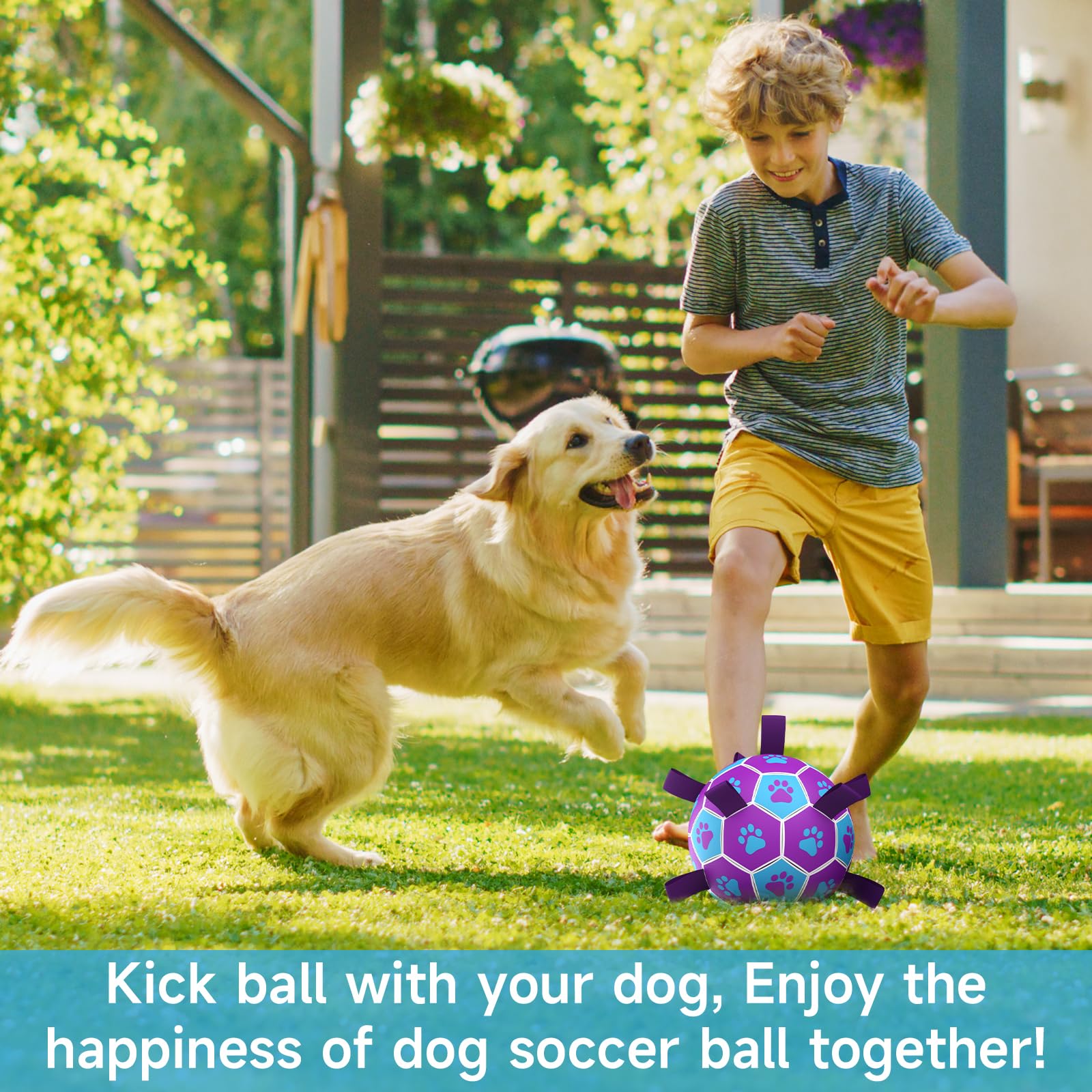Qdan Dog Toys Soccer Ball - Durable Dog Balls With Strap For Medium Small Dogs, Puppy Birthday Gifts, Dog Tug Toy For Tug Of War