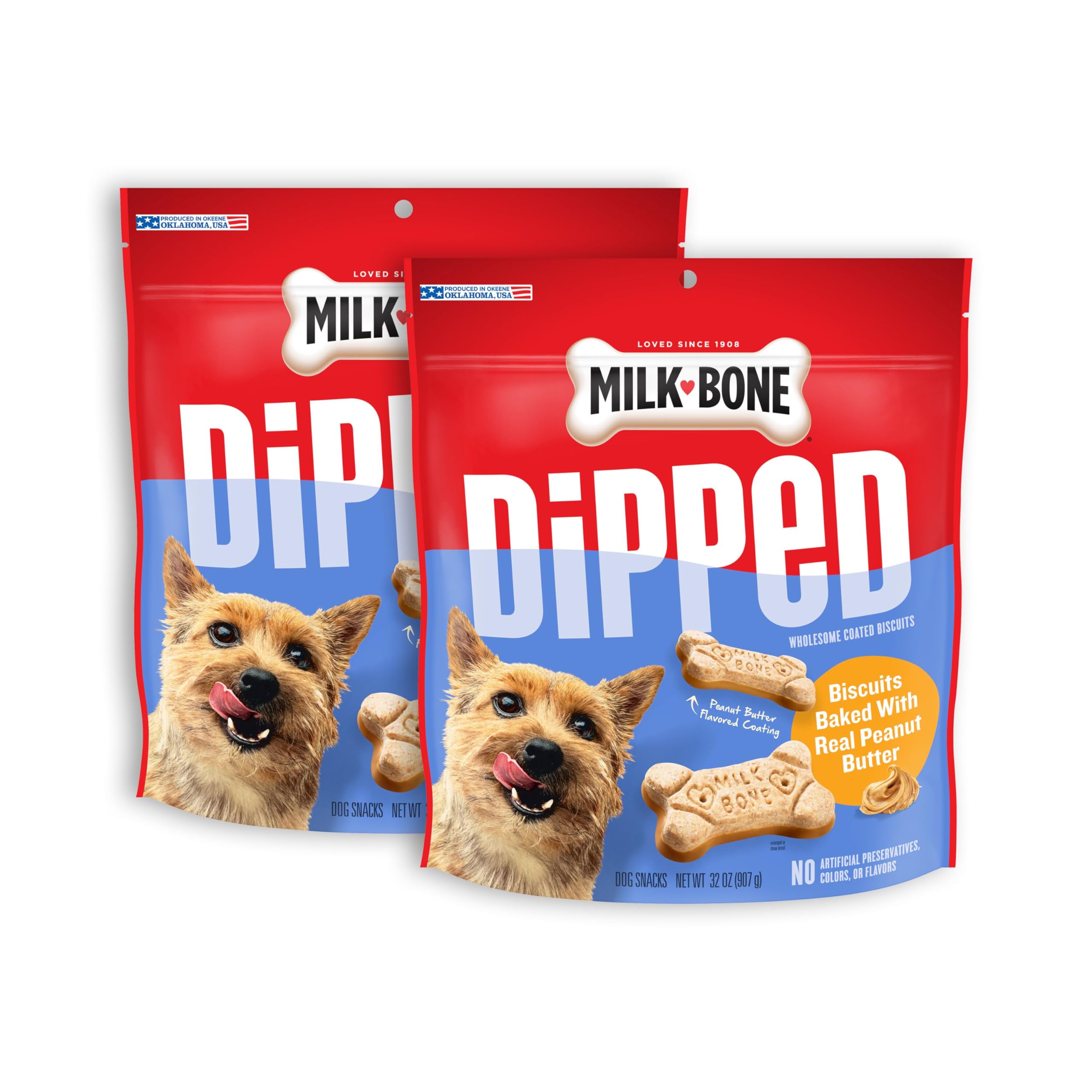 Milk-Bone Dipped Dog Treat Biscuits Baked with Real Peanut Butter, 32 Ounce (Pack of 2)