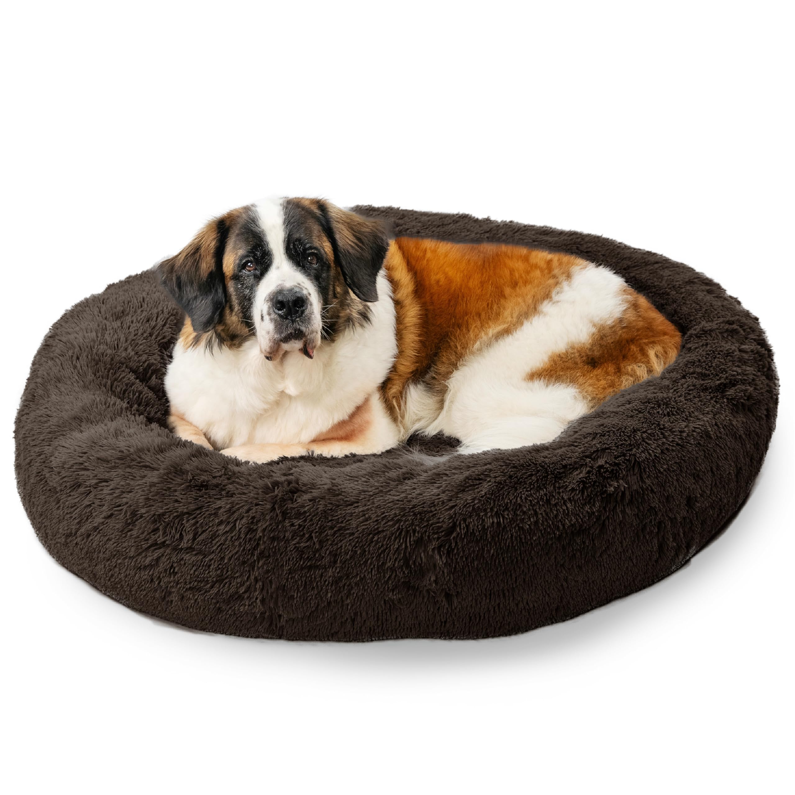 Best Friends by Sheri The Original Calming Donut Dog and Cat Bed in Shag Fur, Dark Brown, Extra Large, 45x45
