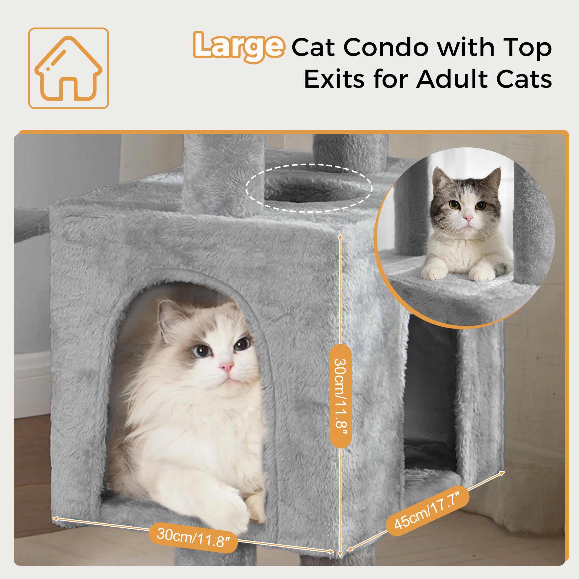 Meowrista Tall Cat Tree For Indoor Cat Large Adults 54   /72    Cat Tower With Hammock21.6X17.7   Spacious Condo And Roomy Top B