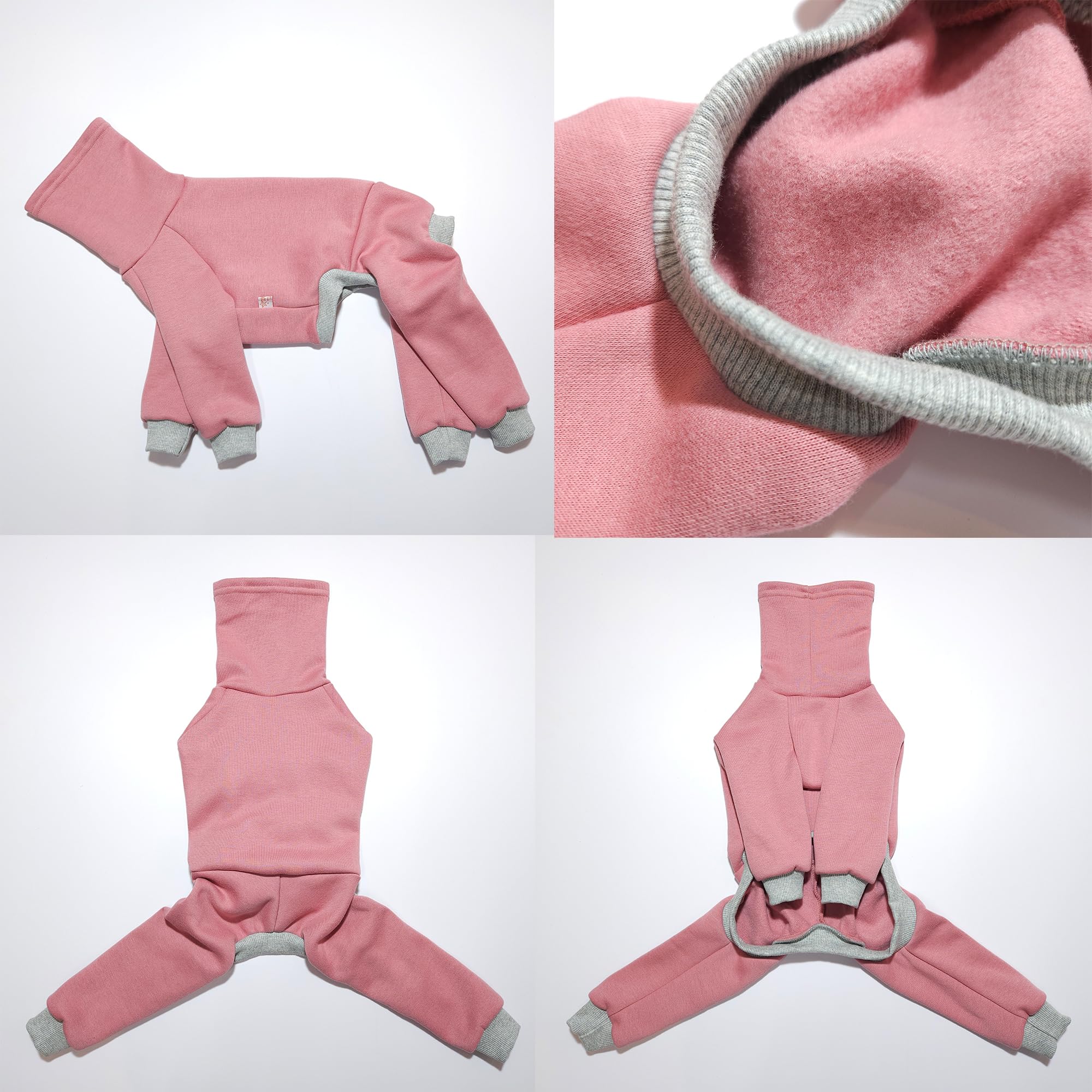 D Doggy Star Italian Greyhound Clothes Strechy Fleeced Lining Simple Onesie Whippet For Dog Coat (L,Simple Pink)