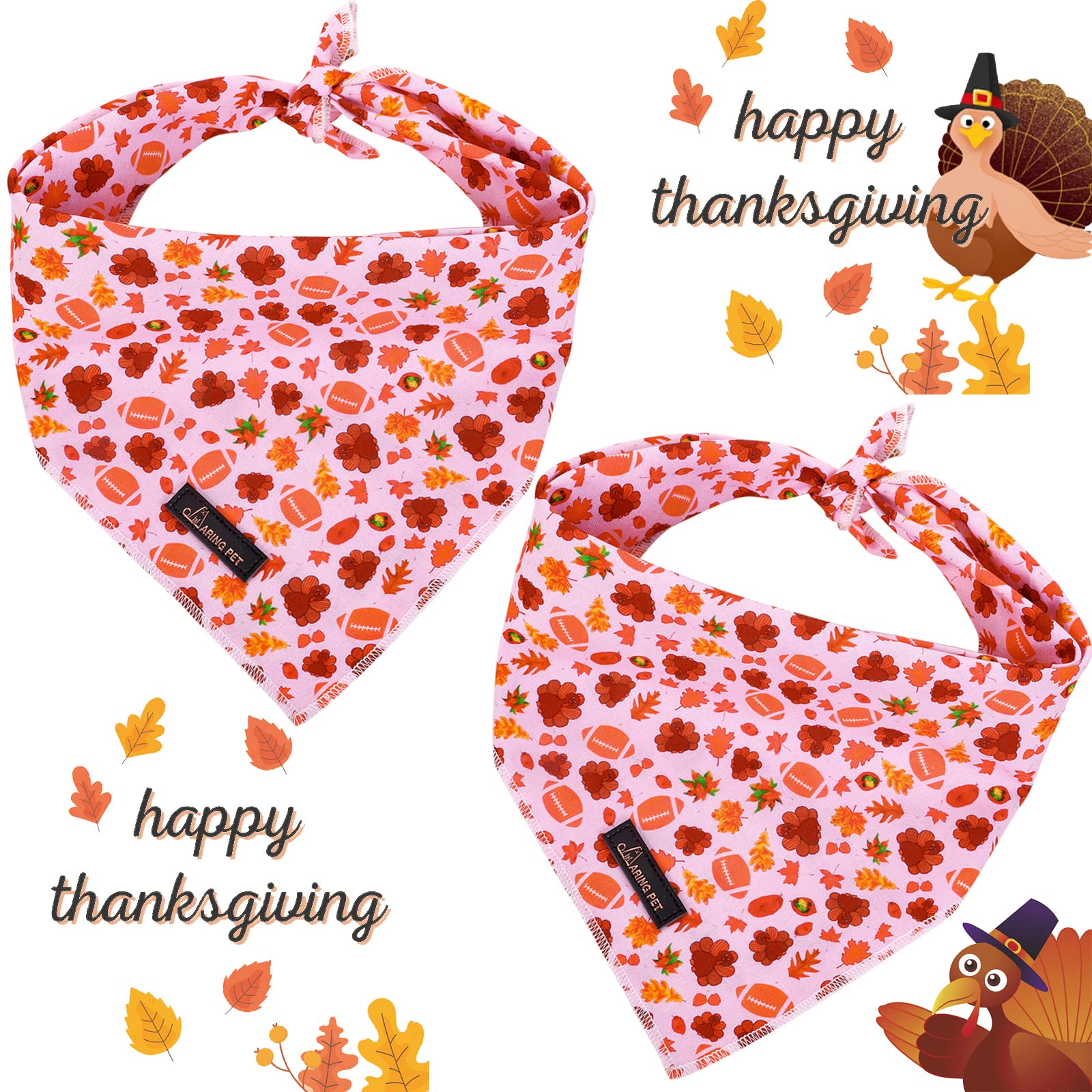 Aring Pet Fall Dog Bandana - Cute Thanksgiving Turkey Bandanas, Comfortable Cotton Scarf Triangle Bibs For Small To Large Boy Gi