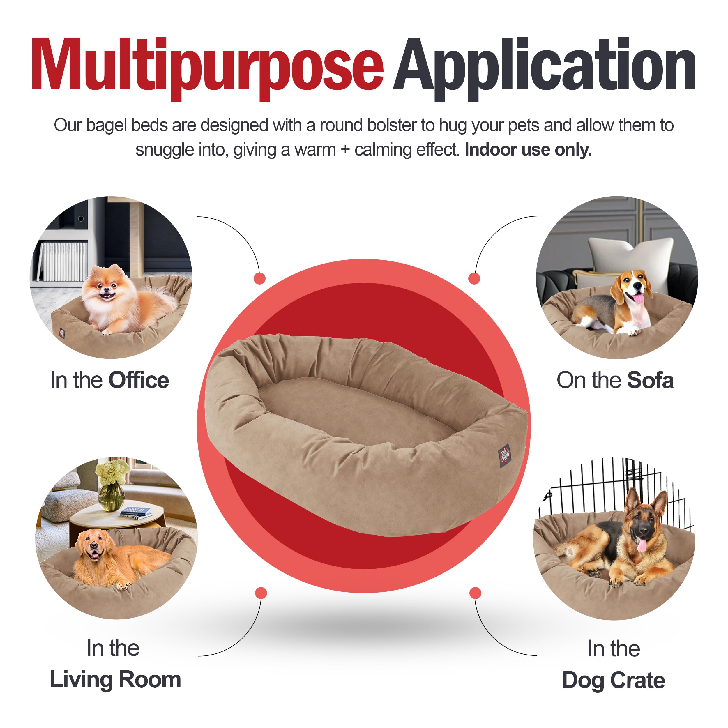 Majestic Pet 52 Inch Suede Calming Dog Bed Washable 52x35x11 (Inch) - Cozy Soft Round Donut Dog Bed with Spine Support for Dogs