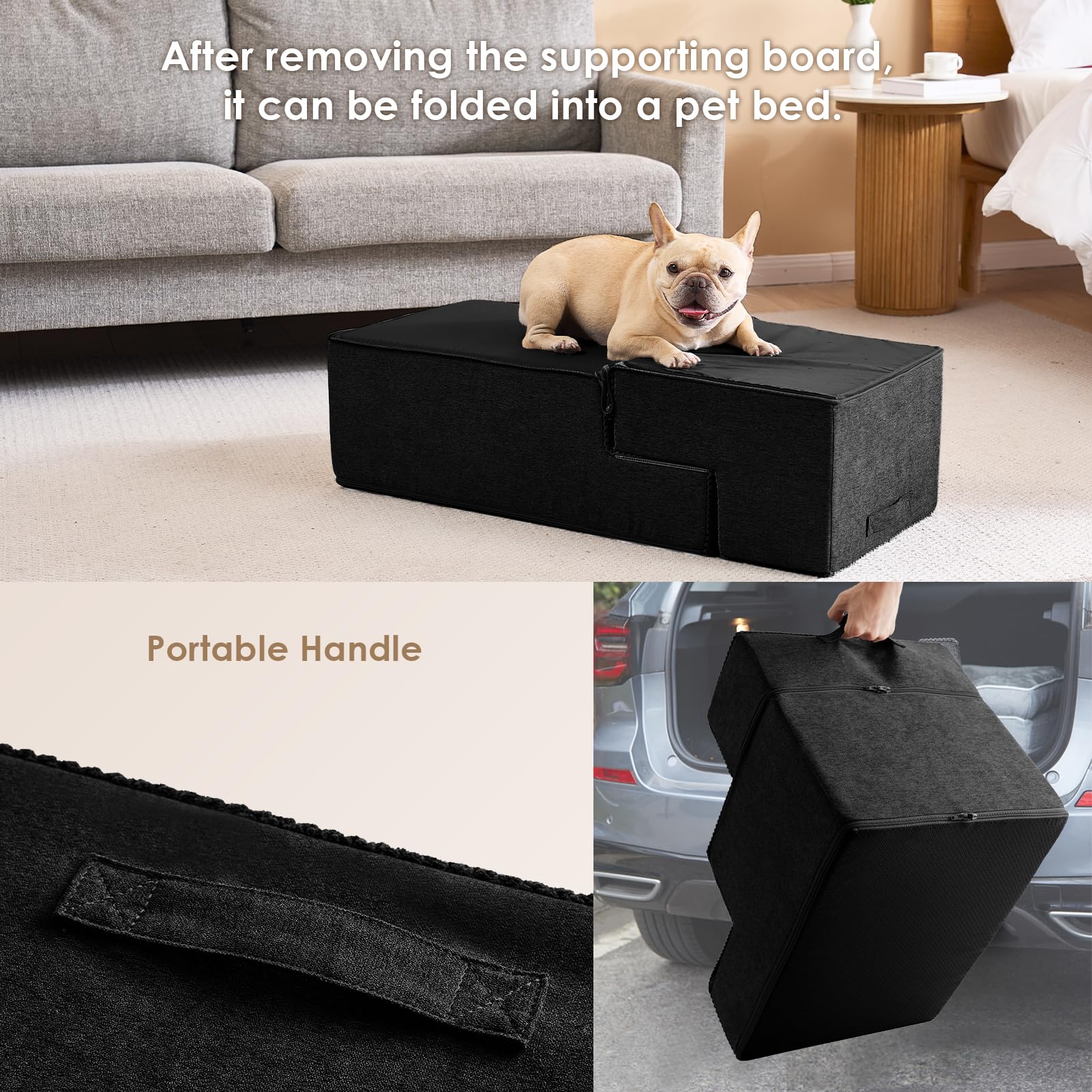 Eheyciga Dog Stairs For Bed 20”H, 4-Step Extra Wide Dog Steps For High Bed, Pet Steps For Small Dogs And Cats, Non-Slip Balanced Dog Indoor Ramp, Black