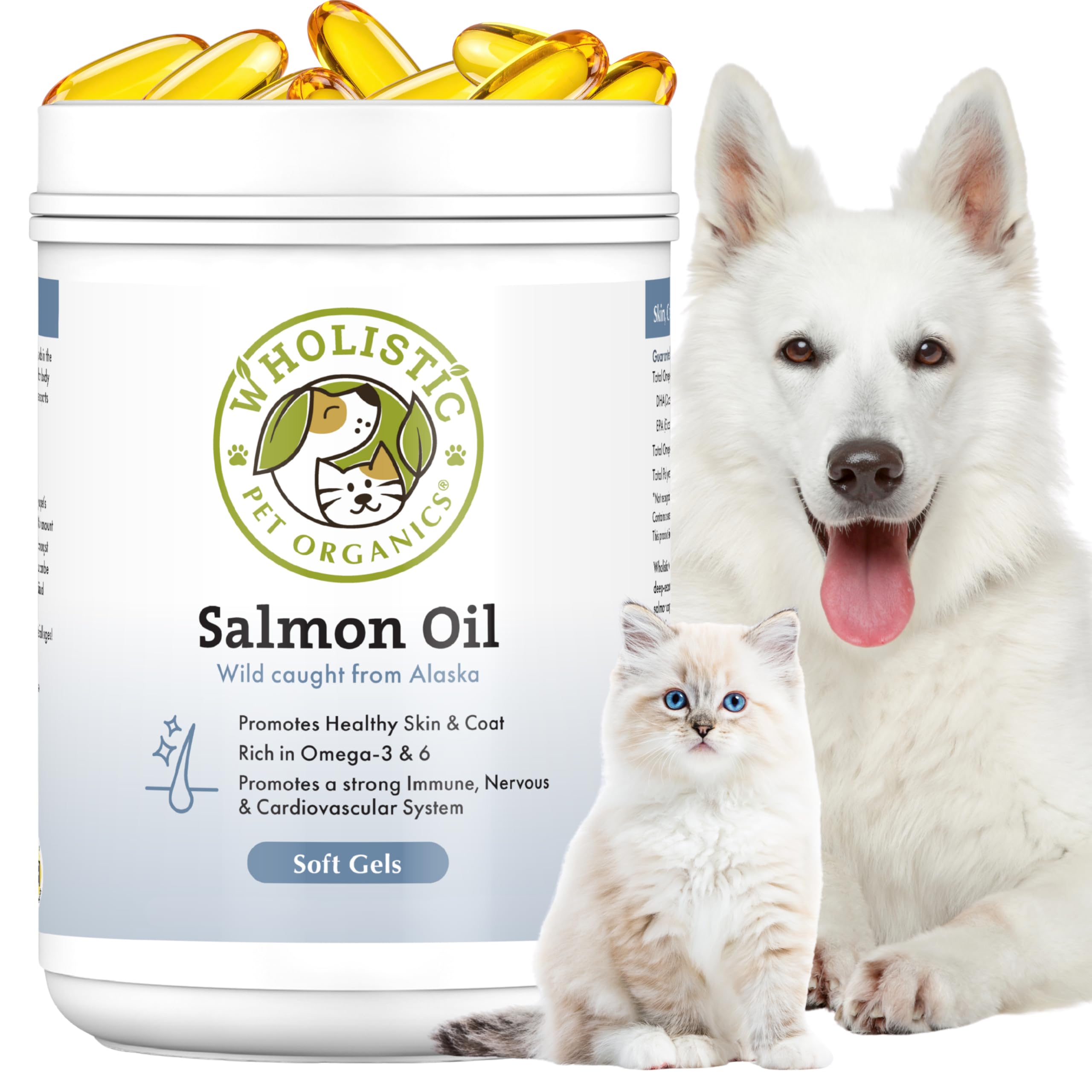 Wholistic Pet Organics Wild Alaskan Salmon Oil for Dogs and Cats - Omega 3 Fish Oil for Dogs & Cats - Cat & Dog Skin and Coat Su
