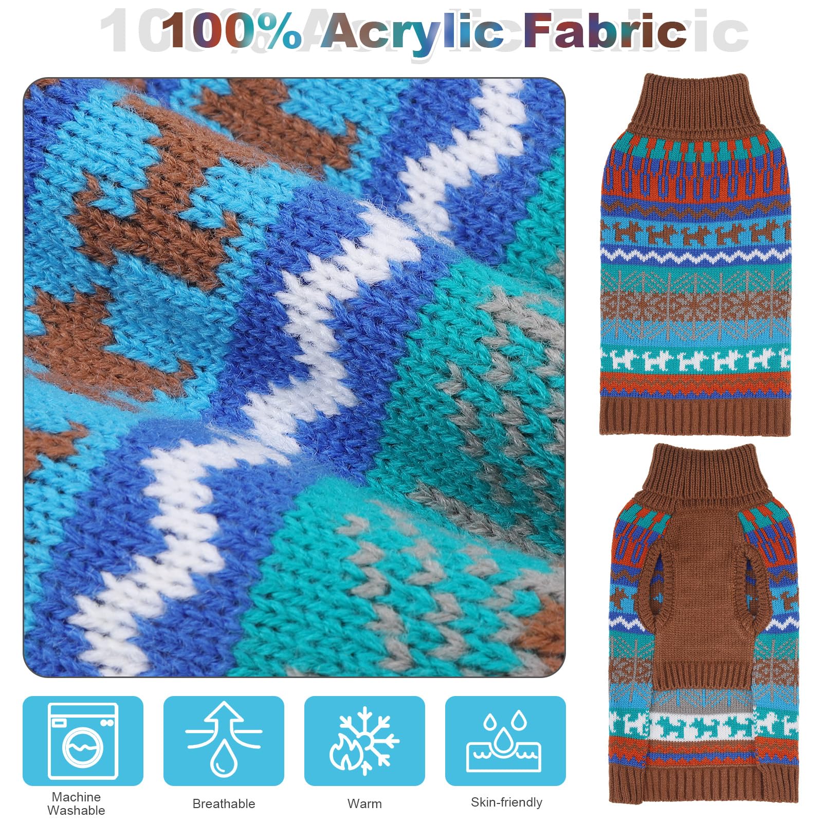 Dog Sweater - Winter Coat Apparel Clothes With Colorful Stripes For Cold Weather