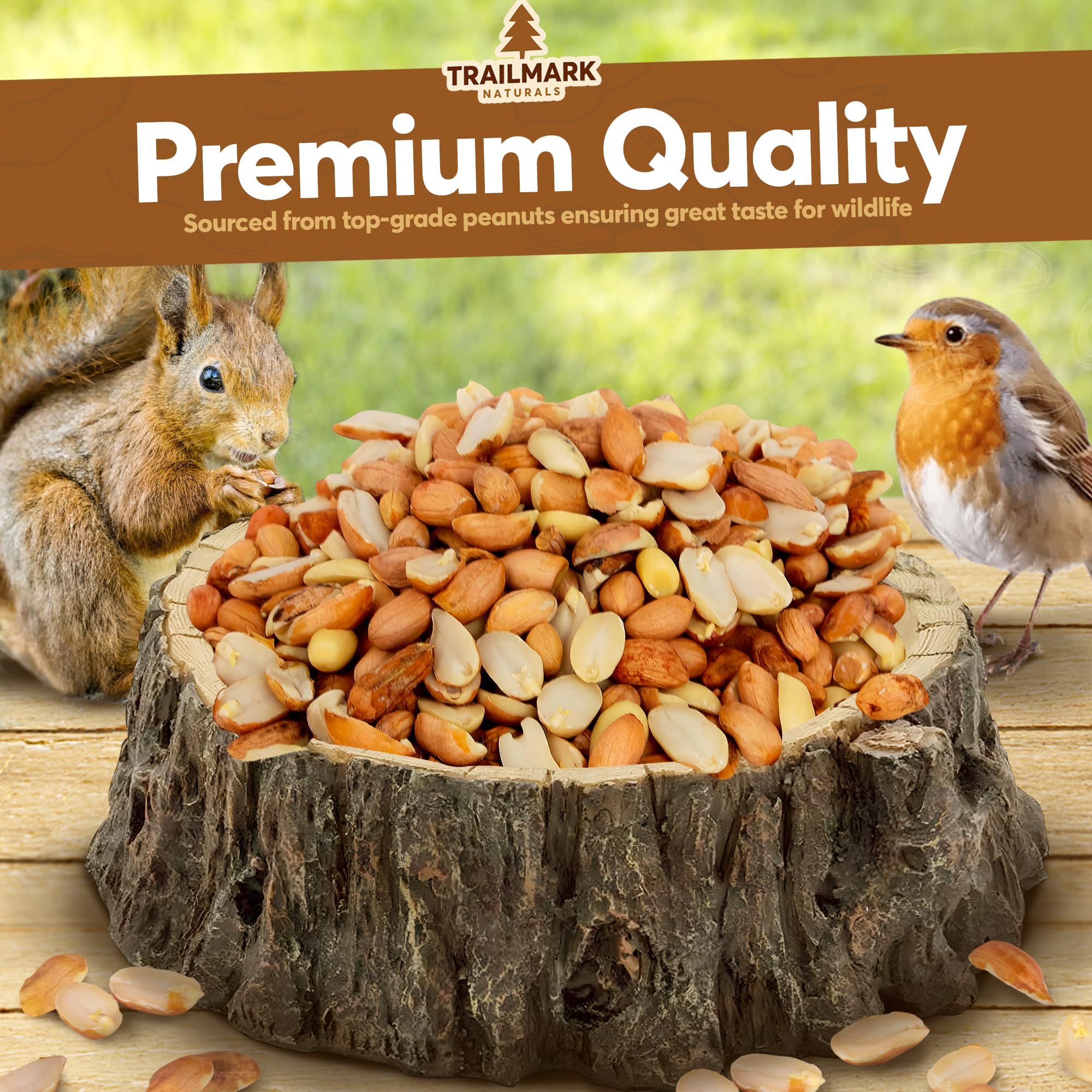Trailmark Naturals - 8 LB - Raw Shelled Peanuts For Squirrels, Out of Shell Peanuts For Birds and Wildlife- Squirrel Food, Wild