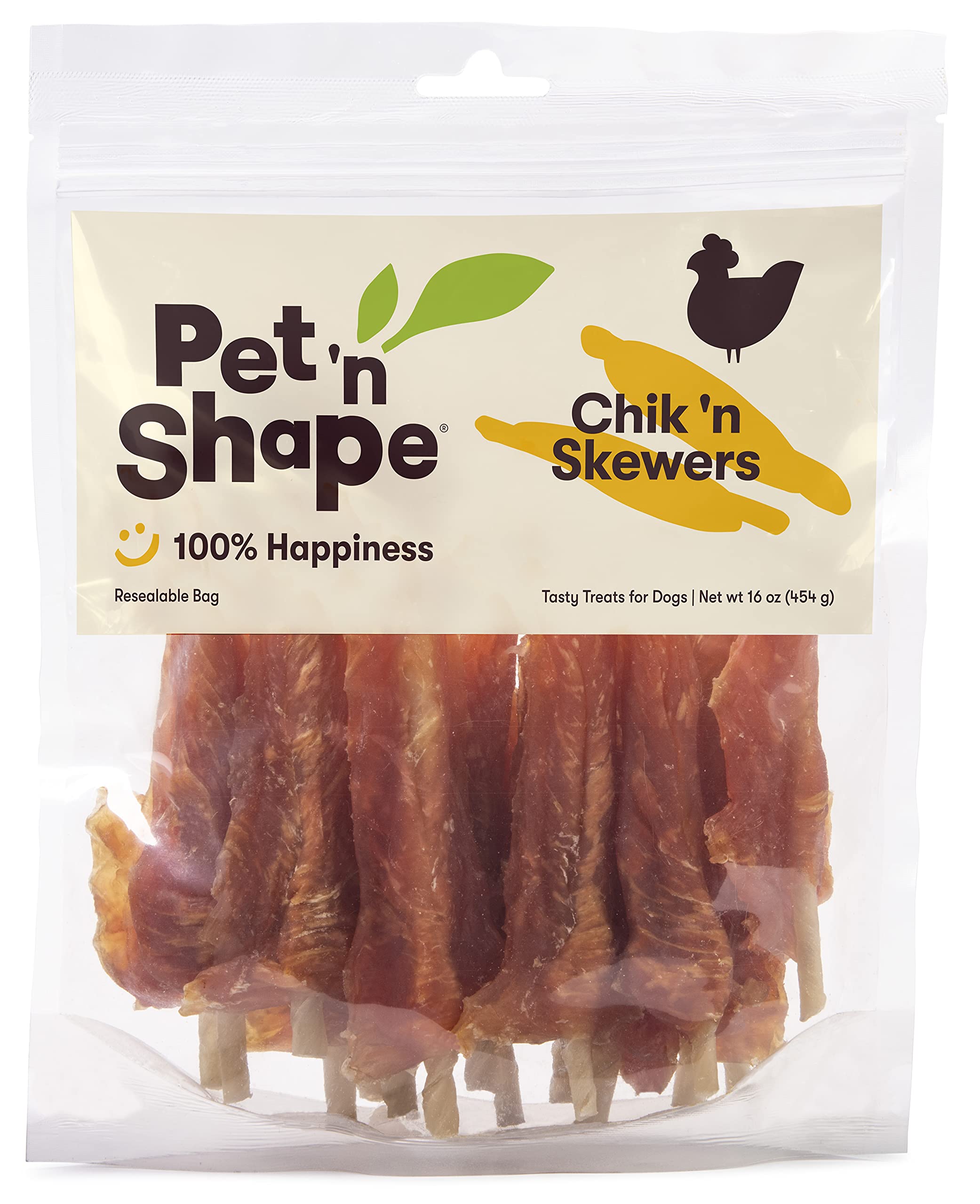 Pet n Shape Chik n Skewers - Chicken Wrapped Rawhide Chew Dog Treats - 1 Pound