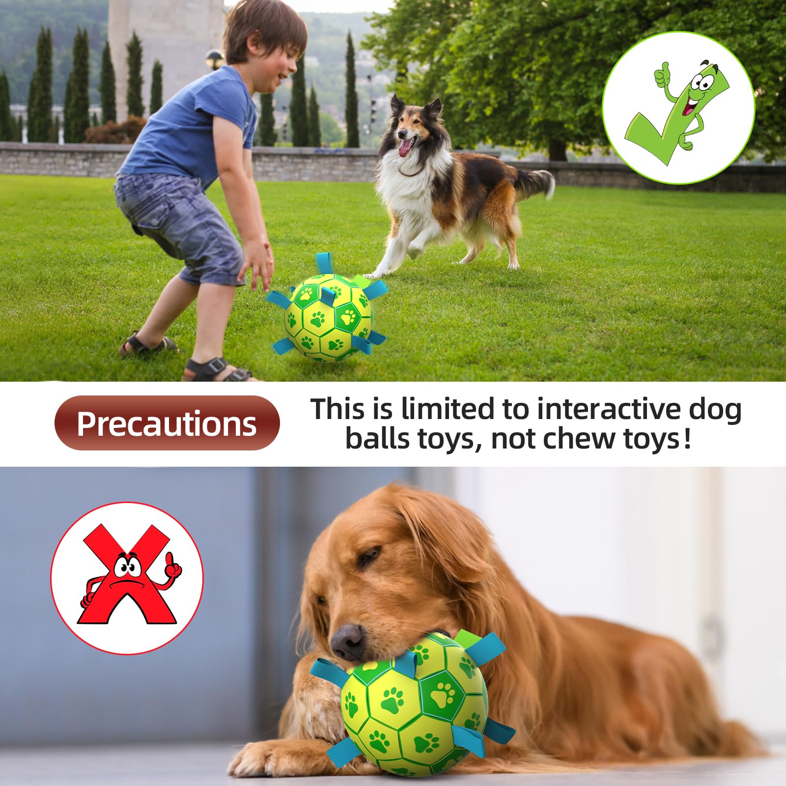 Qdan Dog Toys Soccer Ball - Durable Dog Balls With Strap For Medium Small Dogs, Puppy Birthday Gifts, Dog Tug Toy For Tug Of War (8 Inch)