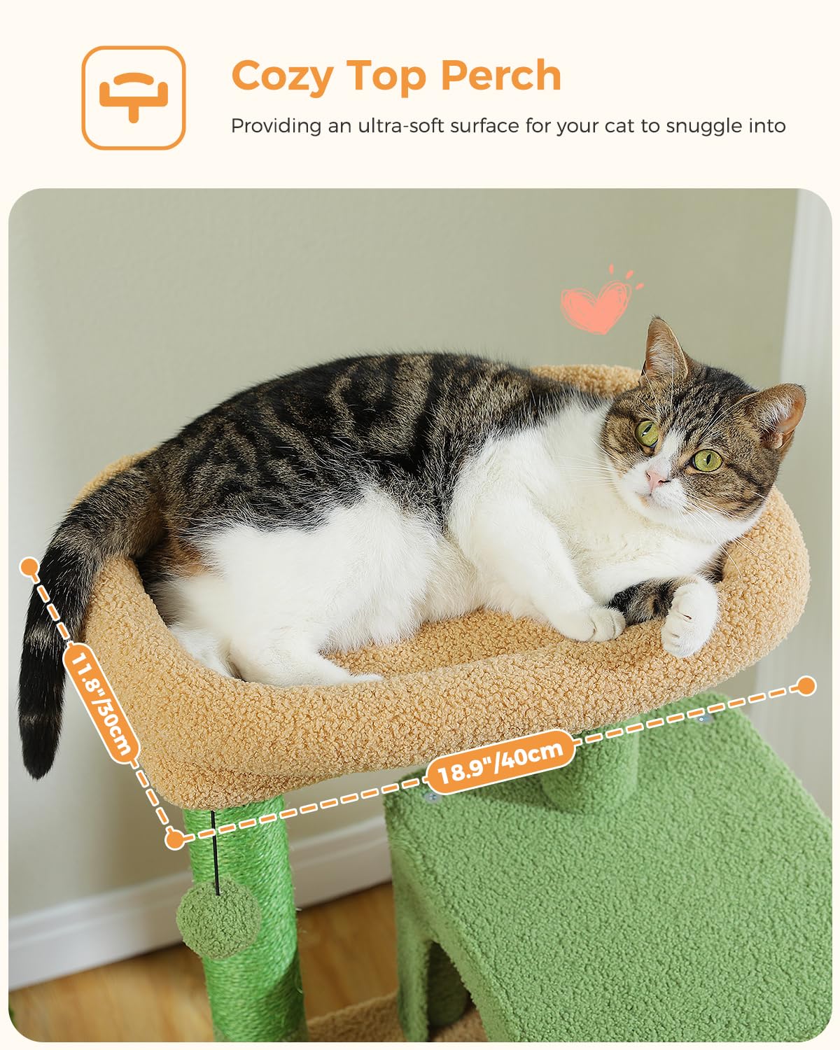 Muttros Cactus Cat Tree For Indoor Cats, 45.7' Multi-Level Cat Tower With Large Metal Frame Hammock, Cat Condo With 4 Scratching Posts And Top Perch For Small Medium Cat, Green
