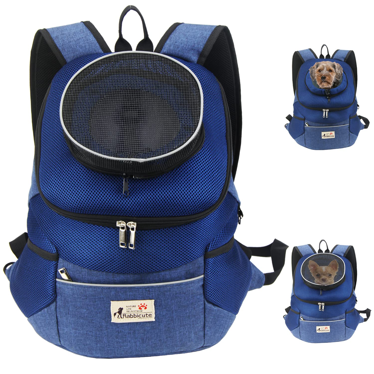 Rabbicute Pet Dog Carrier Backpack Adjustable Breathable Front Pack Head Out Removable Design Puppy Cat Dog Backpack For Small Dogs Cats Padded Shoulder Bag For Travelling Hiking Camping Outdoor Trip