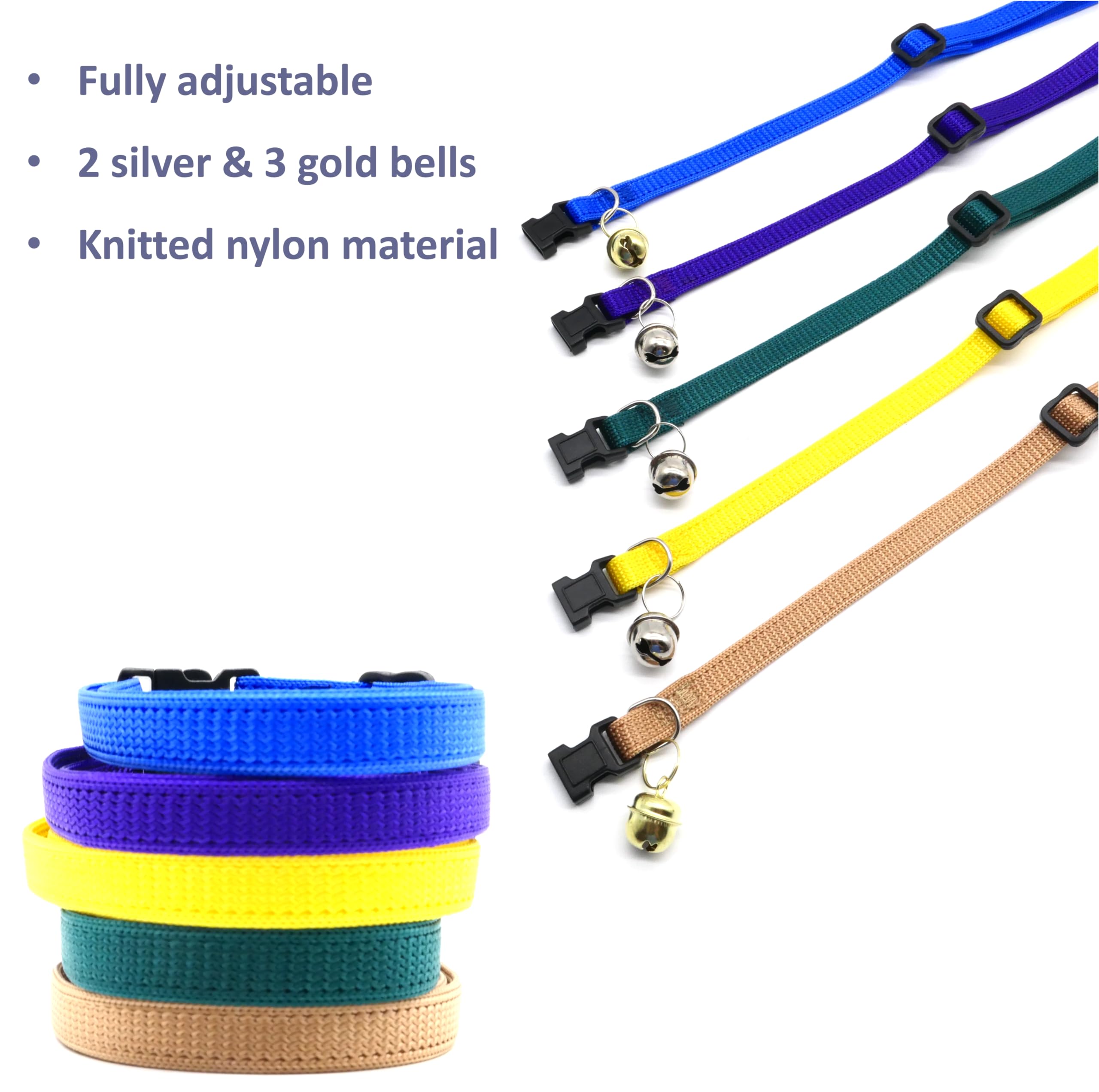 Ela Inc. 5 Pack Breakaway Cat Collars With Detachable Bells Adjustable Soft Kitten Collars For Boys & Girls, Small Pet Safety Co