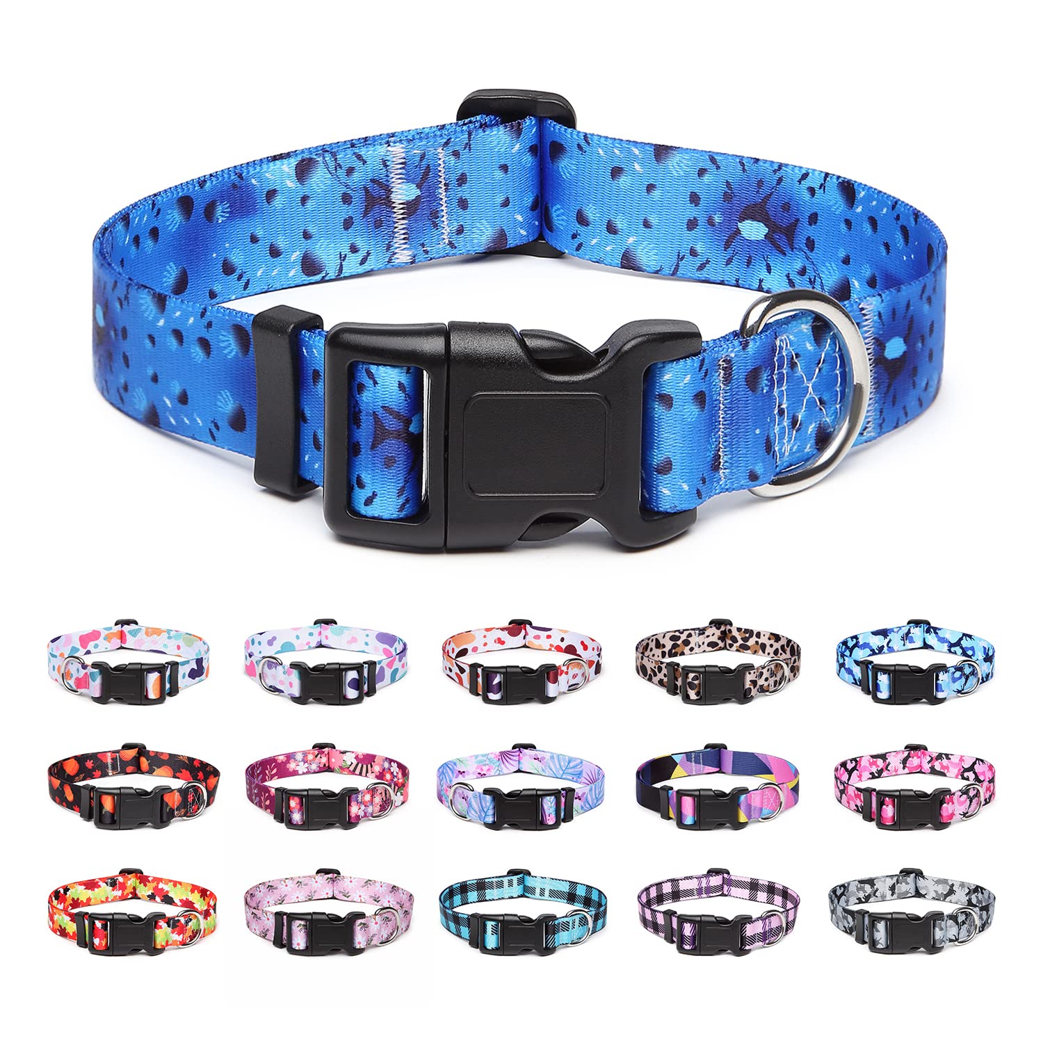 Suredoo Adjustable Dog Collar with Patterns, Ultra Comfy Soft Nylon Breathable Pet Collar for Small Medium Large Dogs (M, Blue O