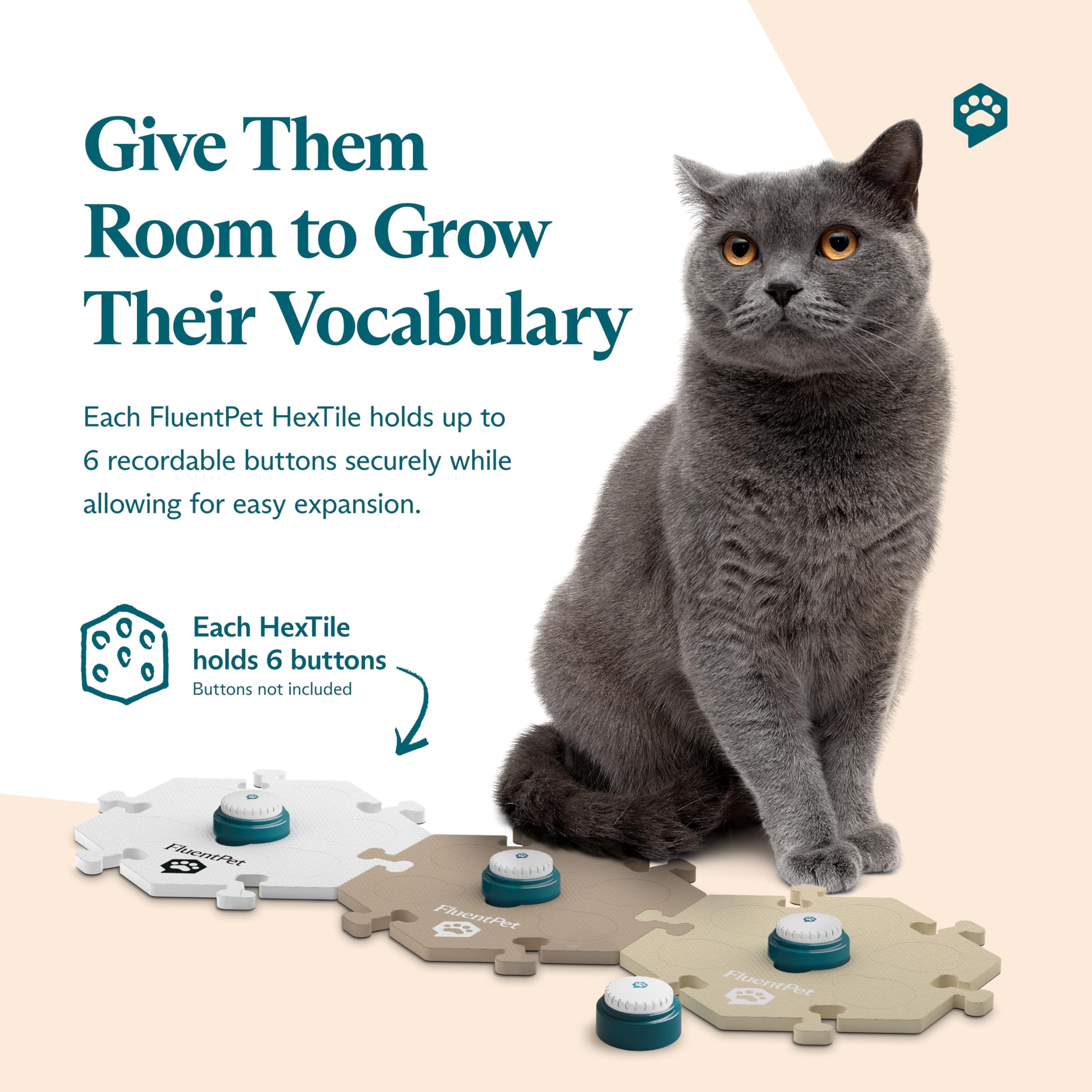 FluentPet HexTiles Talking Button Mat Set - Beiges & Grays 6-Pack, Soft, Durable, Non-Slip, Ideal Gift for Pet Lovers