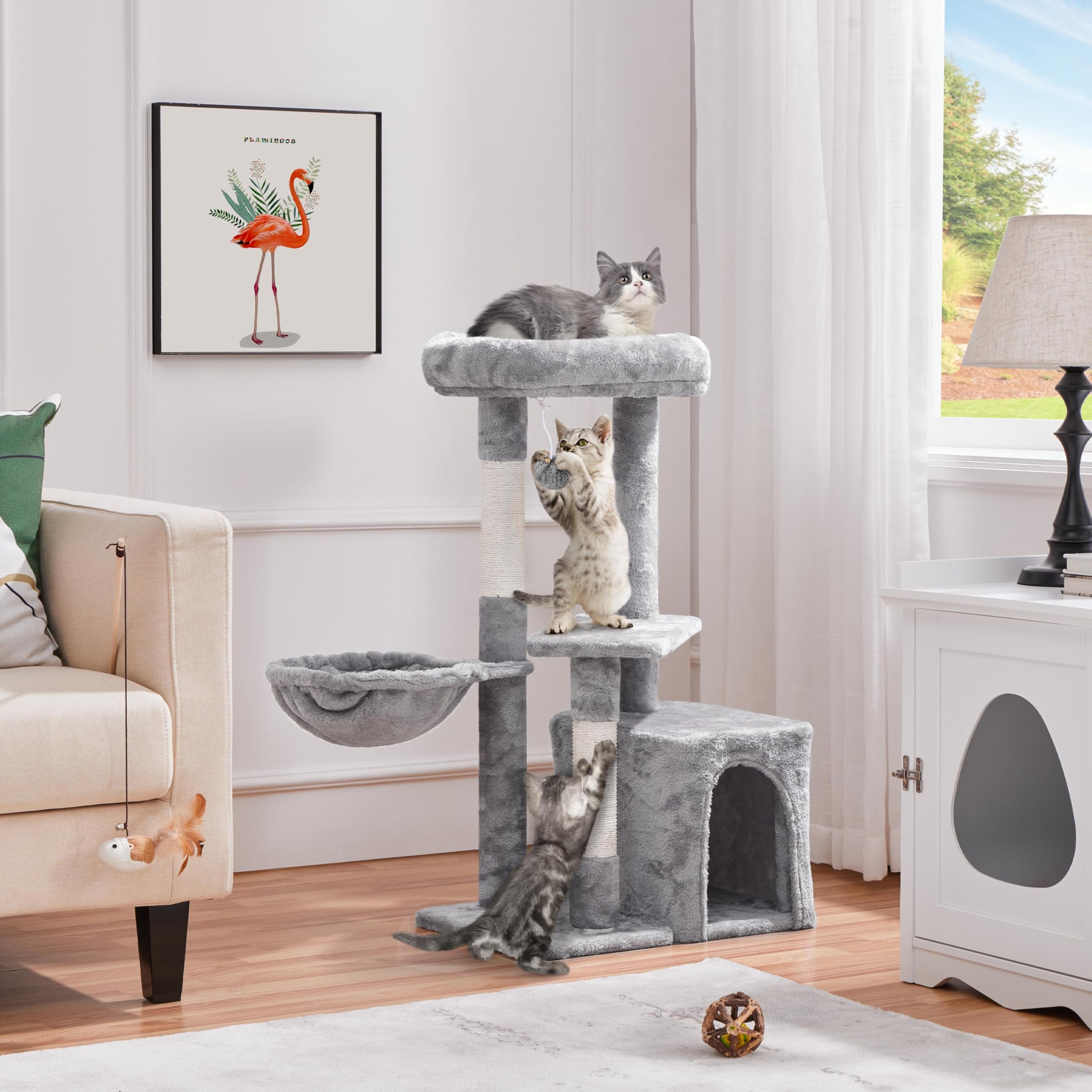 Topeakmart Cat Tree 33In Cat Tower Plush Cover With Condo, Platform & Basket For Indoor Kittens, Cat Furniture Activity Tree