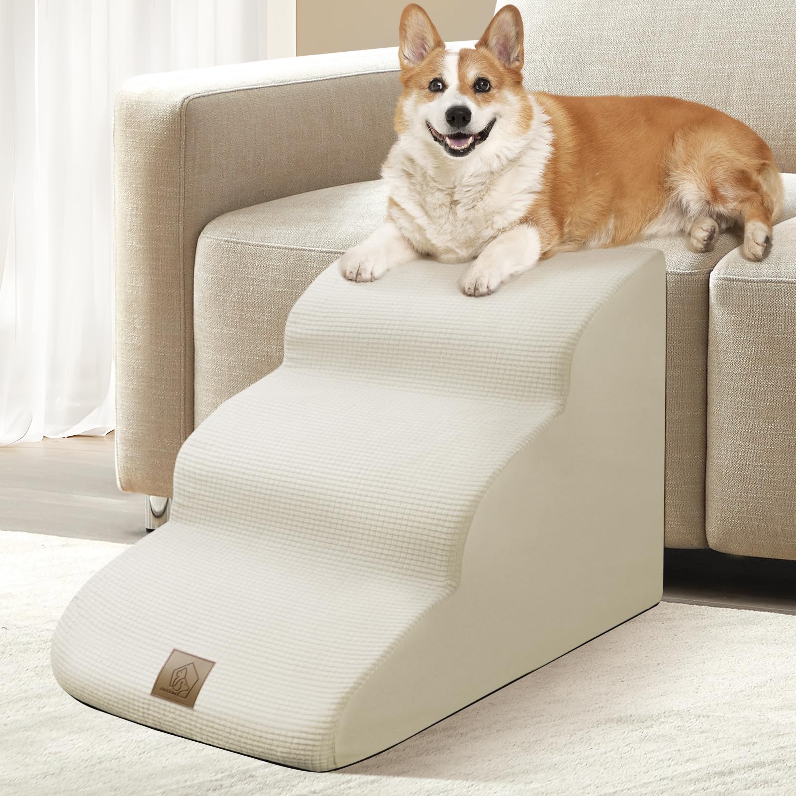 Mestuel Dog Stairs for Small Dogs, Dog Stairs to Couch Sofa Bed, 3 Steps Pet Stairs Ramp with High Density Foam& Non Slip Bottom