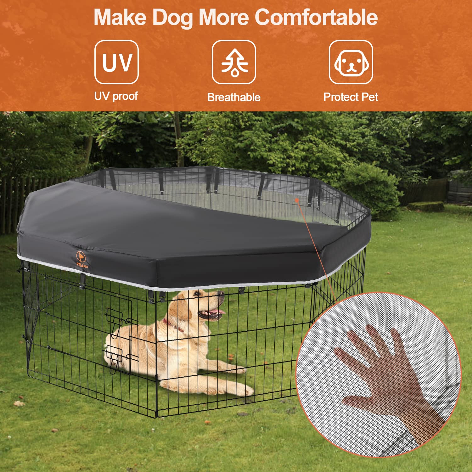 Pjyucien Mesh Top Cover - Fits 8 Panels 24 Inch Width Plastic/Metal Pet Pen Octagonal Dog Playpen (Note: Only Pen Top Cover, No Playpen!!!)