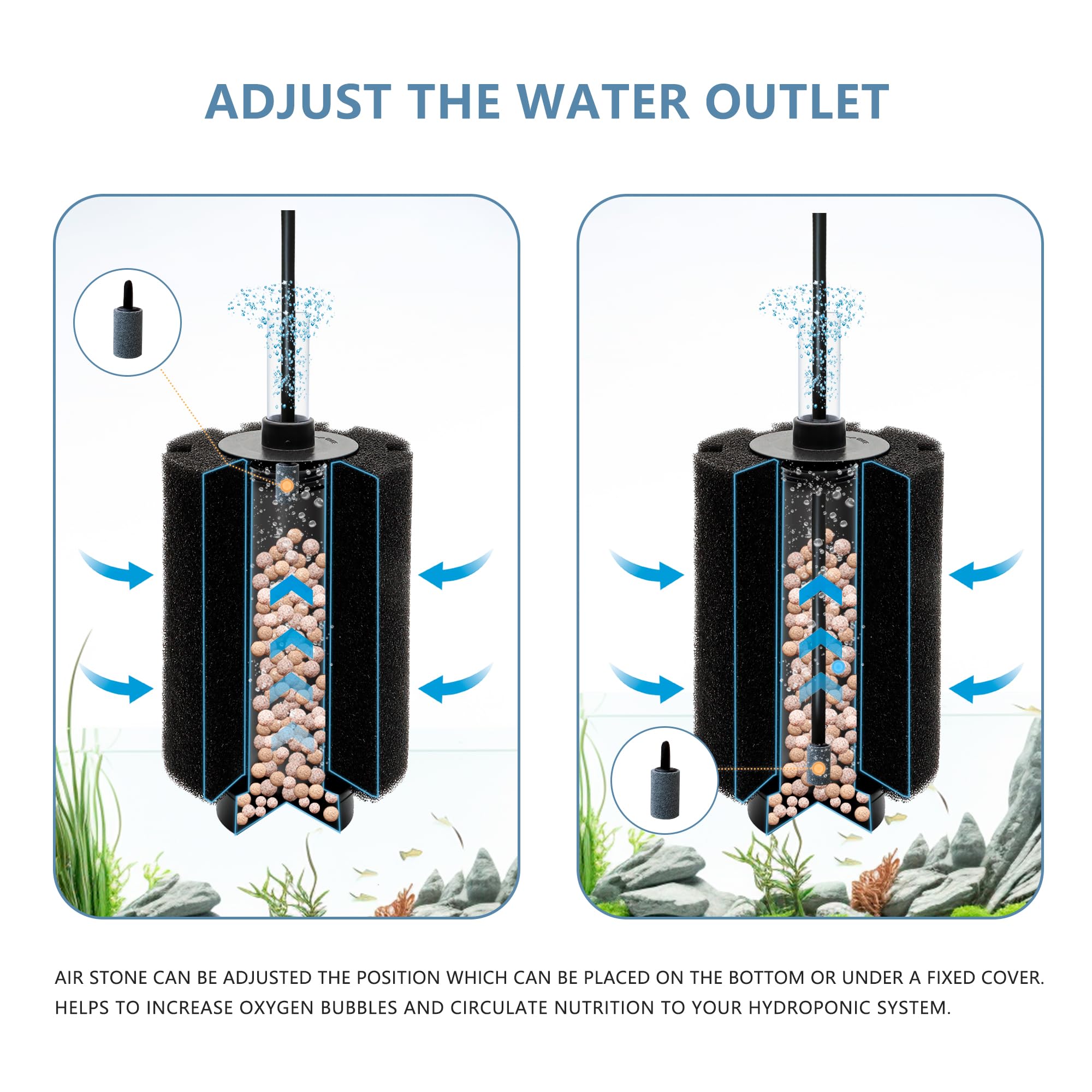 Dvhey Aquarium Large Sponge Filter 80-90 Gal With Air Stone And Bio Ceramic Media, Quiet Sponge Filter For Fry, Betta, Shrimp Aq