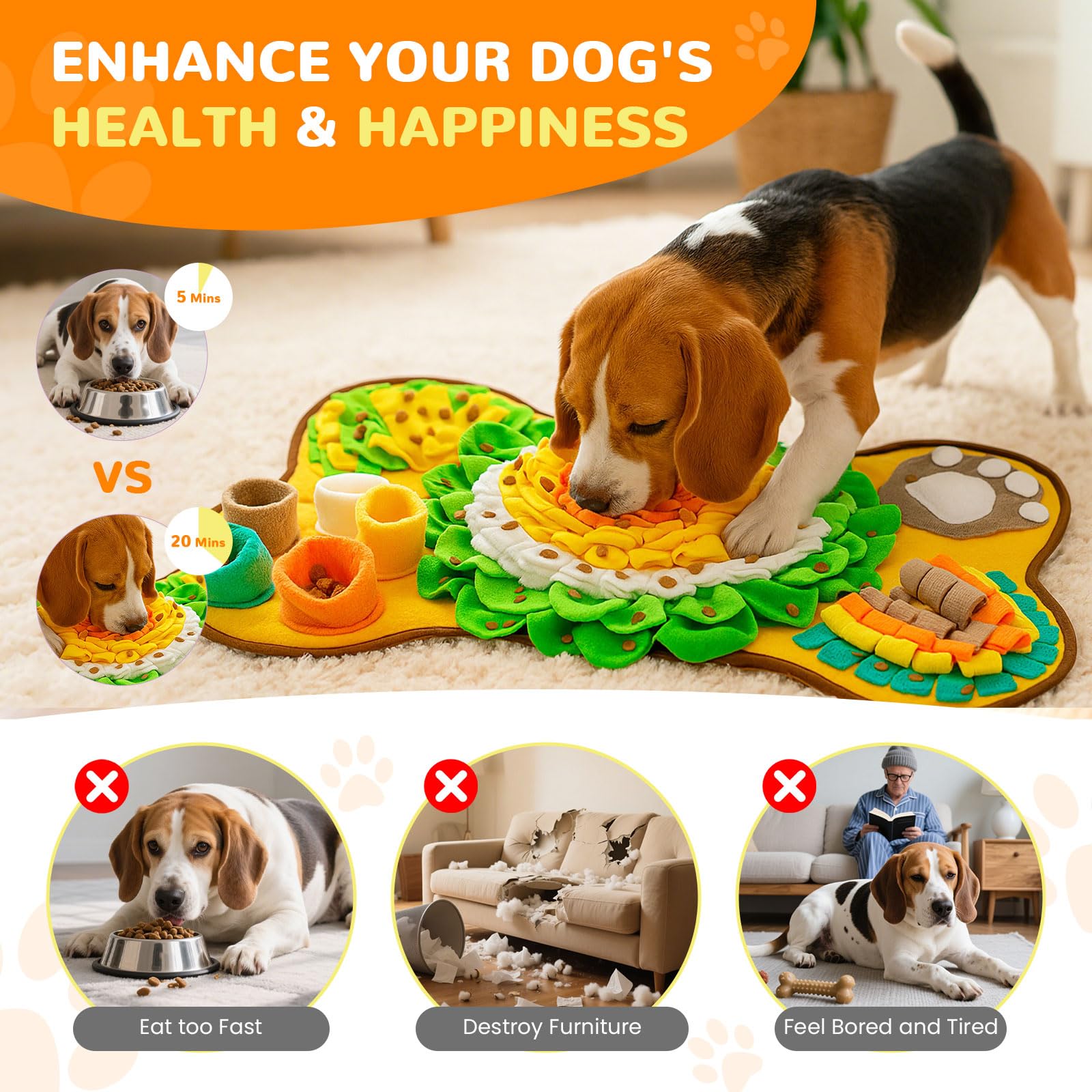 UETZLTB Snuffle Mat for Dogs 24x17, Interactive Dog Enrichment Puzzle Toys to Keep Busy for Puppy Small Medium Dogs Cats, Cognit