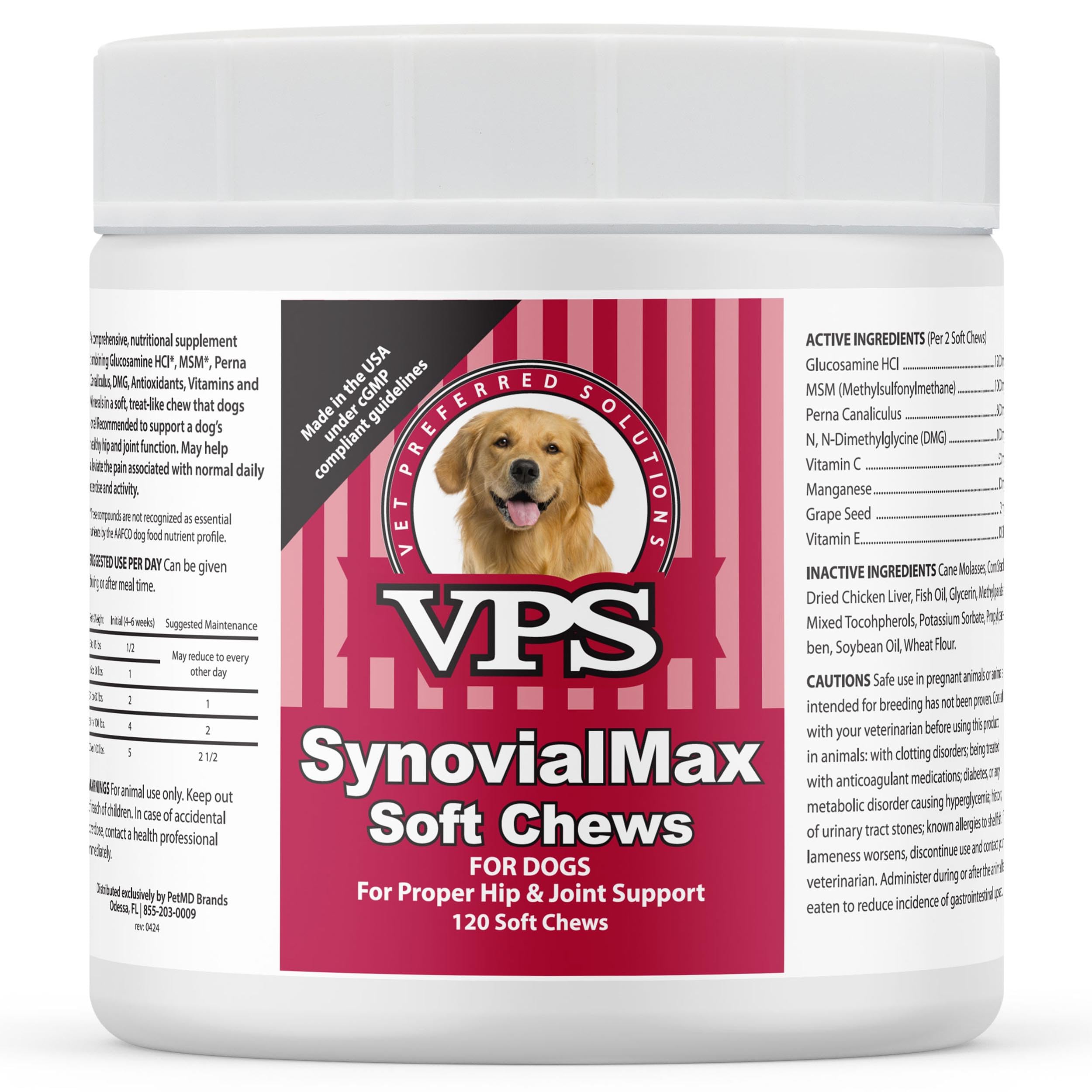 VPS SynovialMax Hip & Joint Soft Chews for Dogs, 120 count