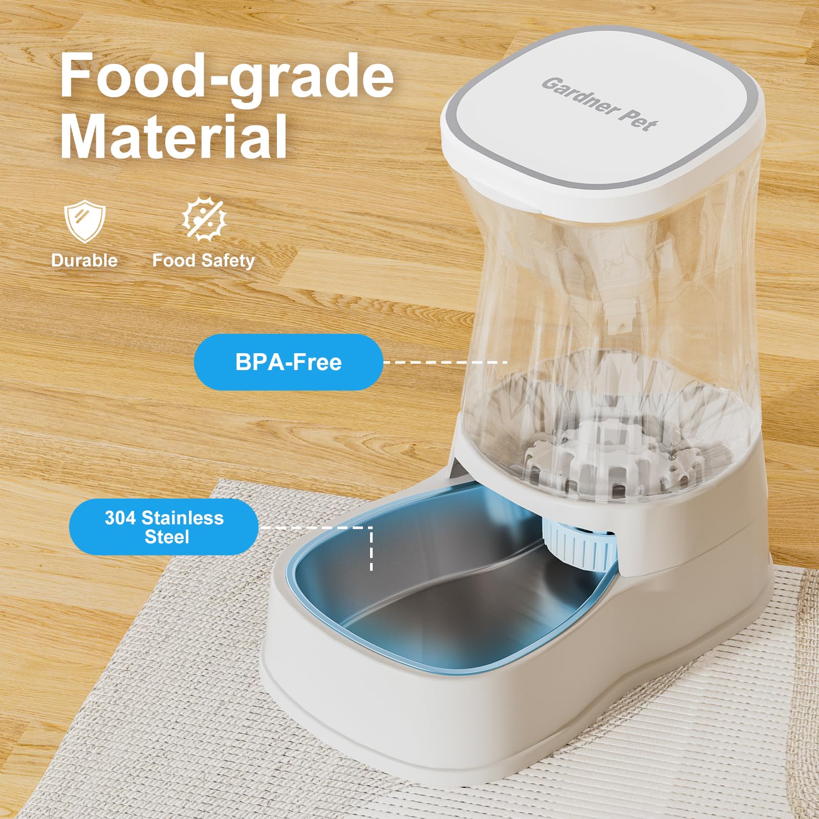 Gardner Pet Automatic Gravity Water Dispenser for Dogs, 1 Gallon, Pearl White, BPA-Free, Model GP01B1724WH