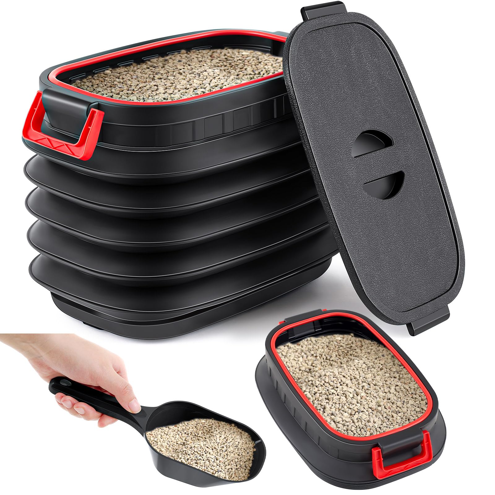 Reallnaive Portable Litter Storage Container With 1 Shovel Leakproof Multi Purpose Sealable Retractable Bucket With Airtight Lid