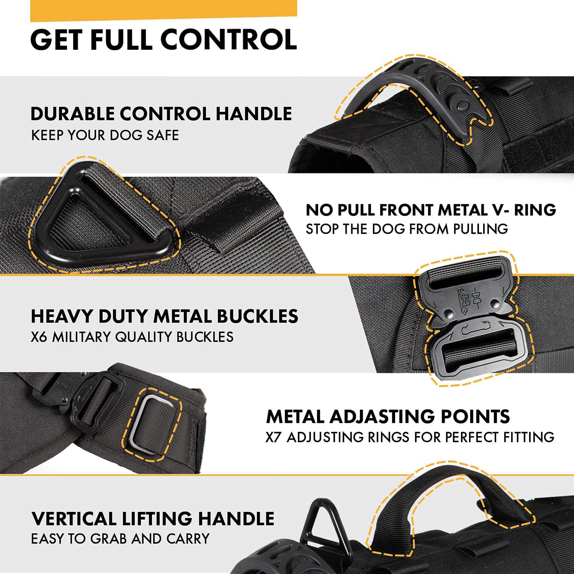 Tactical Dog Harness For Medium And Large Dogs No Pull Adjustable Dog Vest For Training Hunting Walking Military Dog Harness With Handle Service Dog Vest With Molle Panels Black,M,With 2 Pouches