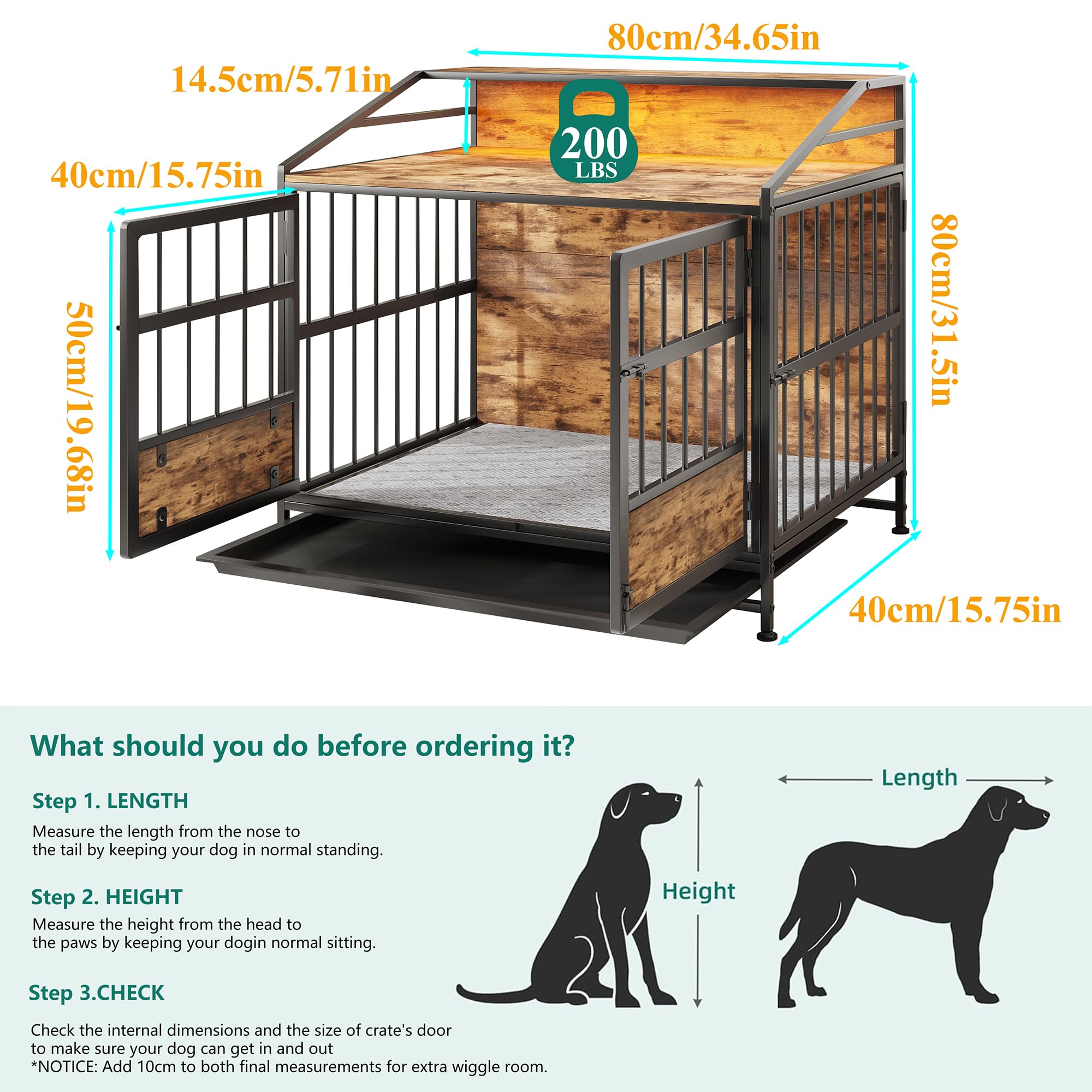 Maliacife Dog Crate Furniture with Led Lights,Heavy Duty Wooden Dog Kennel with Double Doors,Dog House Indoor for Small Medium D