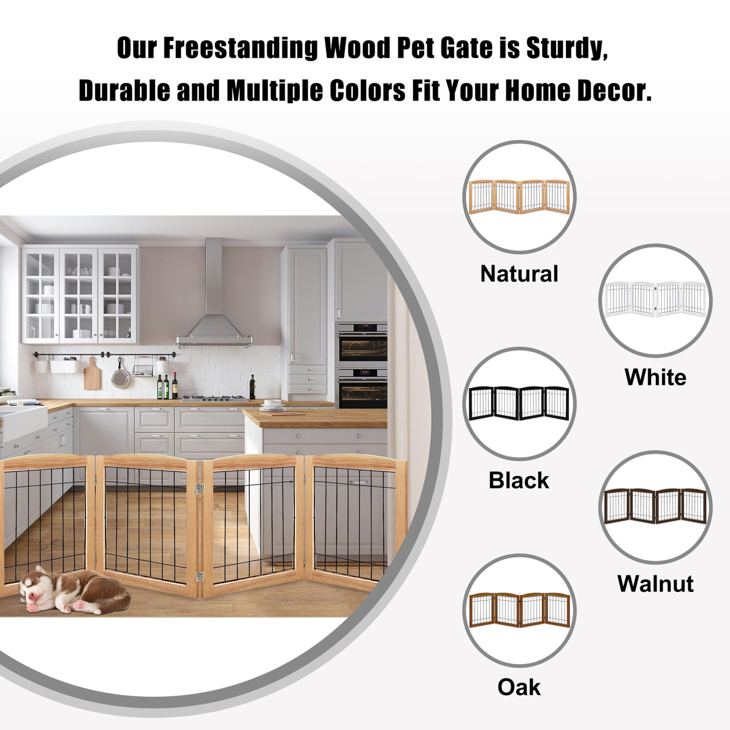 Lzrs 4-Panel Extra-Wide Wooden Freestanding Dog Gate: Foldable Solid Wood And Steel Wire Chew Resistant Safety Barrier For Doorw