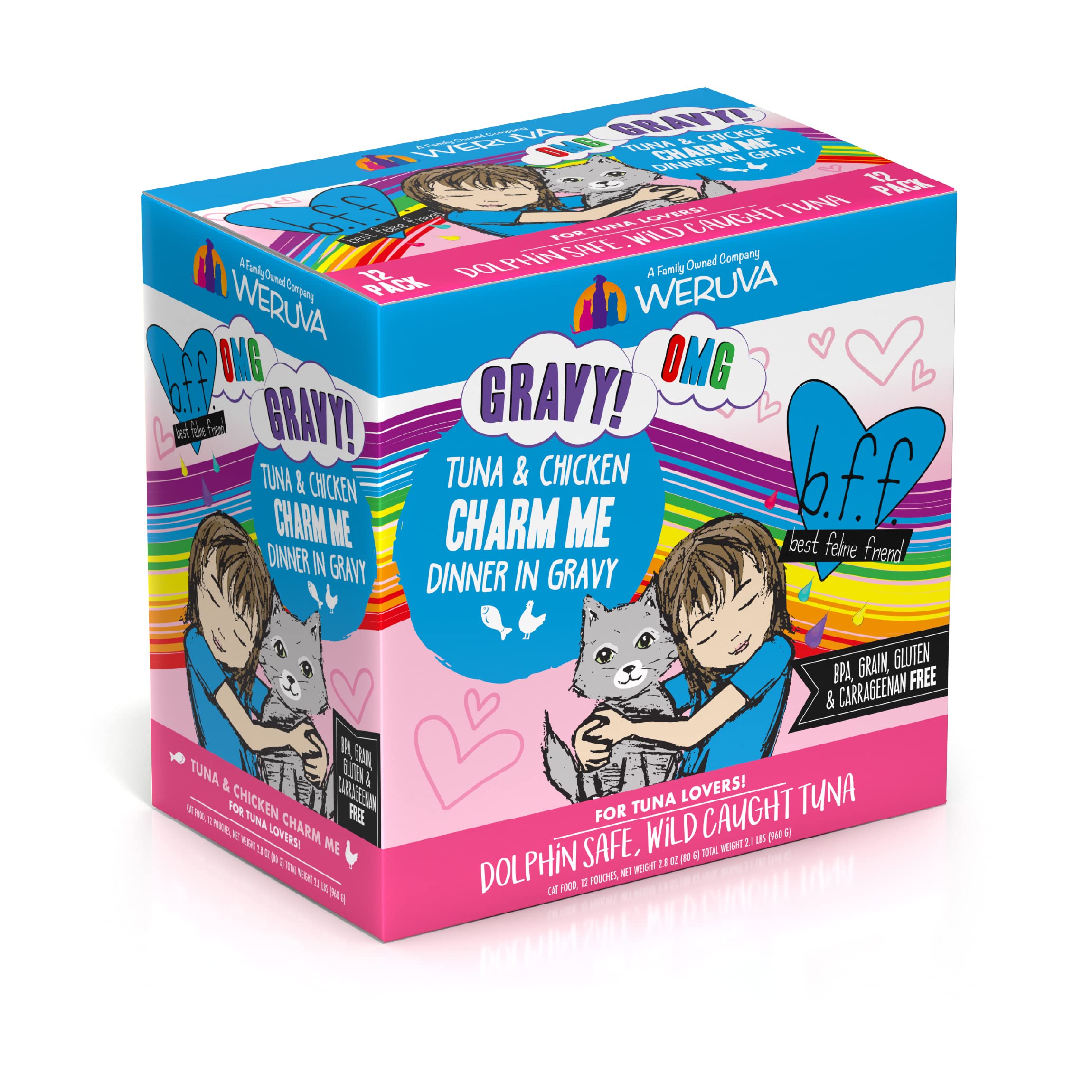 Weruva B.F.F. OMG - Best Feline Friend Oh My Gravy! Tuna & Chicken Charm Me with Tuna & Chicken in Gravy Cat Food, 3oz Pouch (Pa