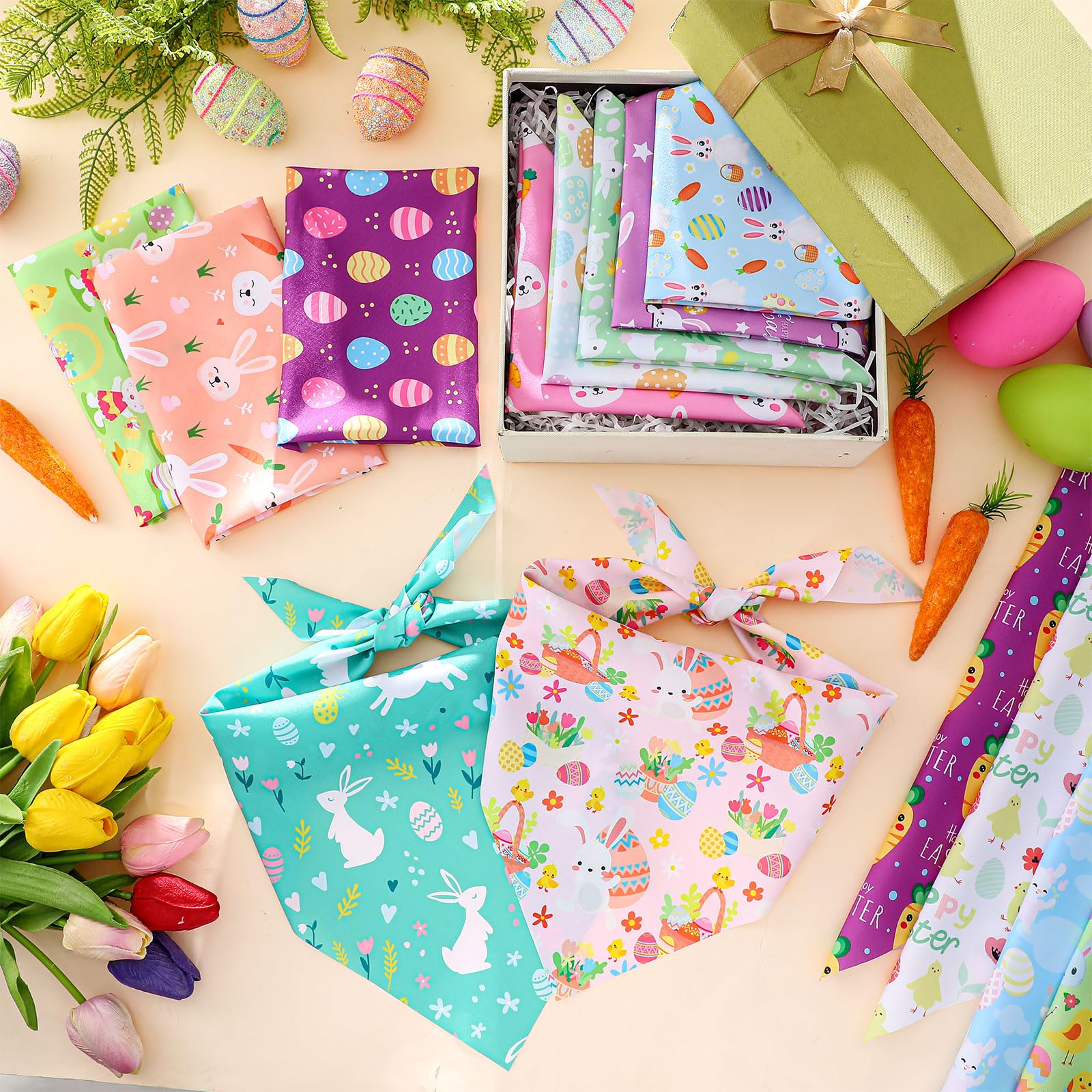 Preboun 50 Pcs Easter Dog Bandanas Bulk Bunny Dog Bandanas For Dogs Eggs Bibs Dog Scarf Easter Day Dog Bandanas For Easter Puppy