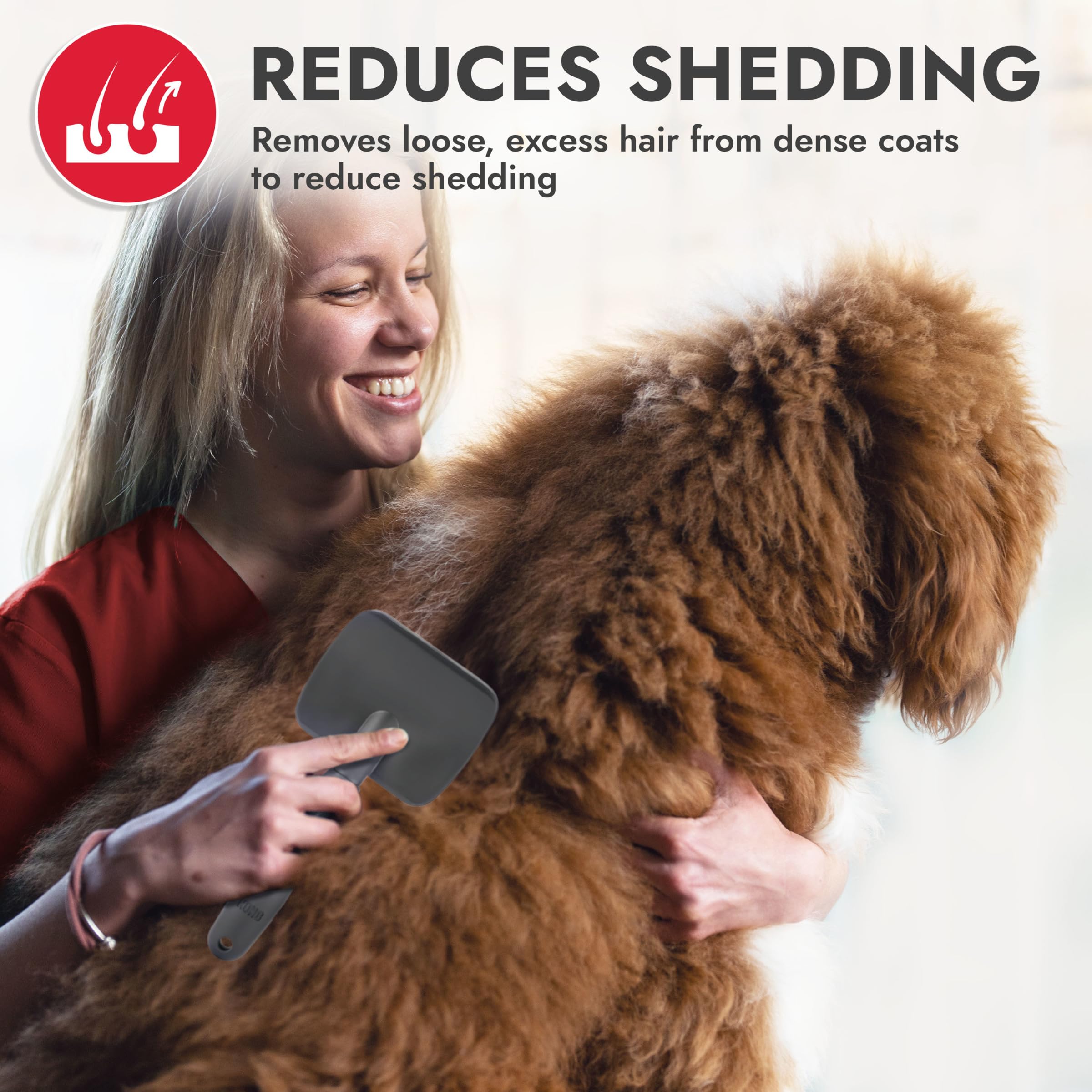 KONG Large Slicker Brush - Removes Loose Hair, Reduces Shedding, Comfortable Non-Slip Grip, Long Metal Pins, for Medium to Large
