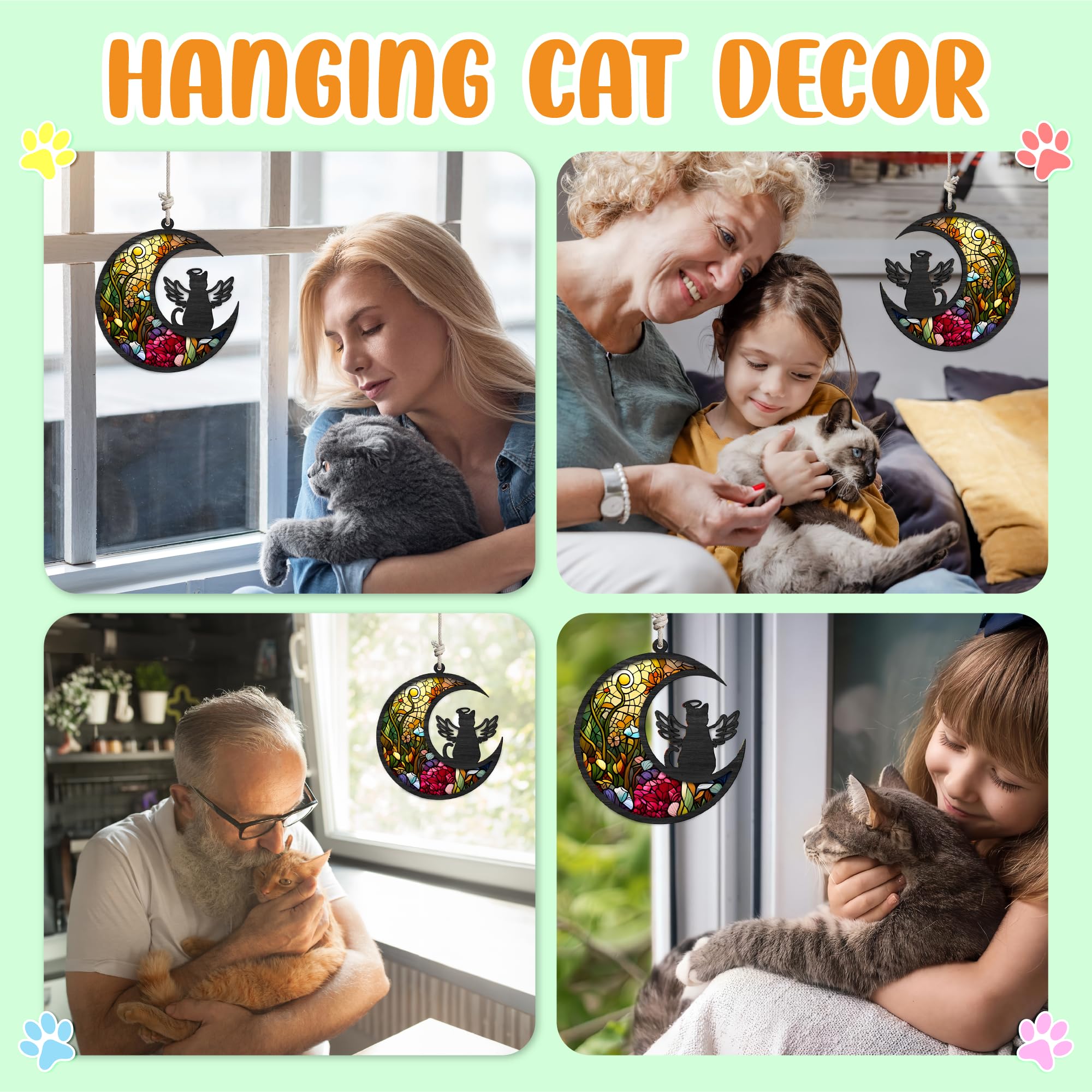 Cat Memorial Suncatcher For Windows Stained Glass,Pet Sympathy Gift To Memorialize The Loss,Unique Angel Cat Statue Suncatchers With Personalized Decorations