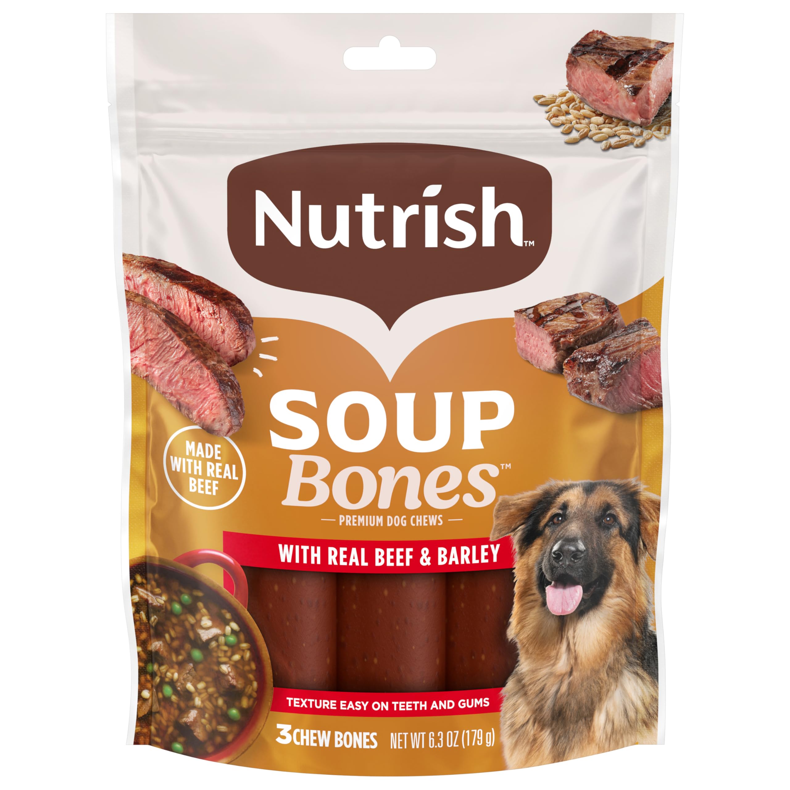 Rachael Ray Nutrish Soup Bones Dog Treats, Beef & Barley Flavor, 3 Bones (Pack of 8)