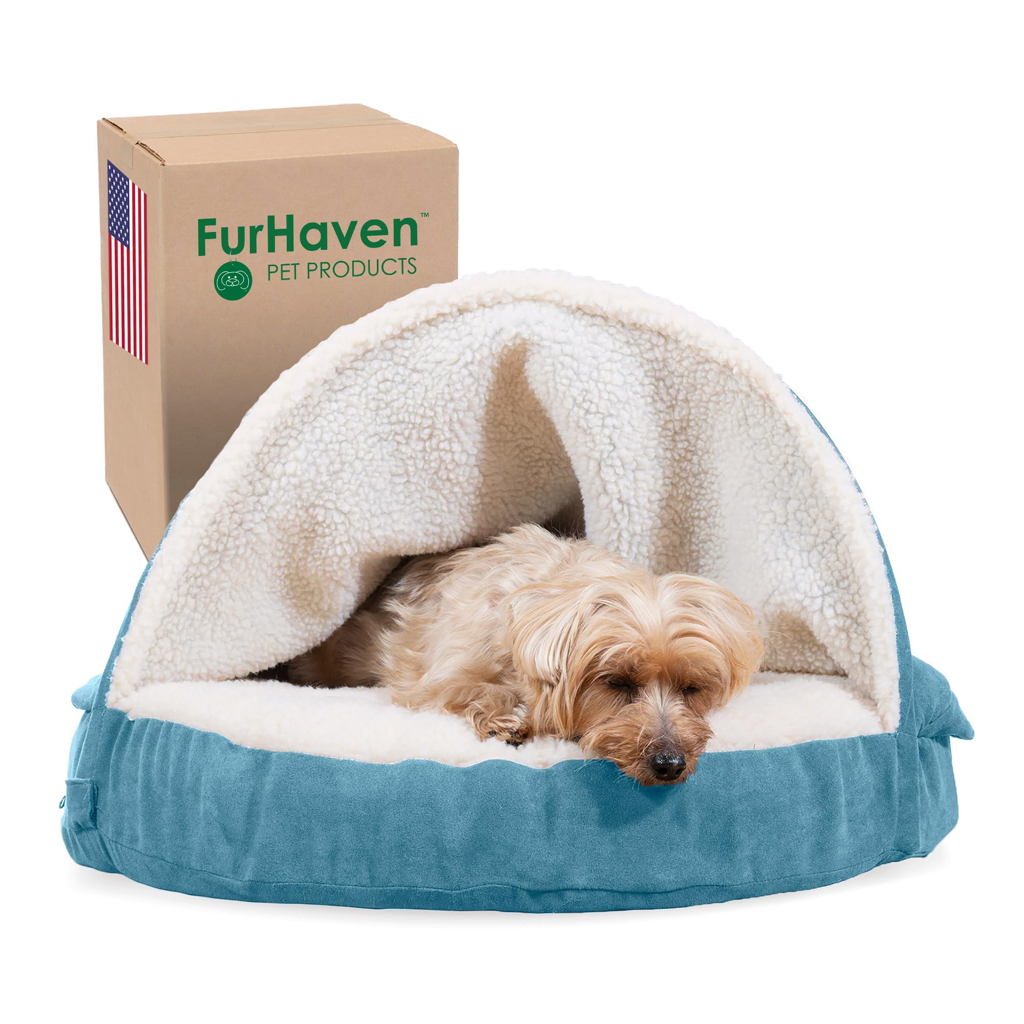 Furhaven 26' Round Memory Foam Dog Bed For Medium/Small Dogs W/ Removable Washable Cover, For Dogs Up To 30 Lbs - Sherpa & Sued