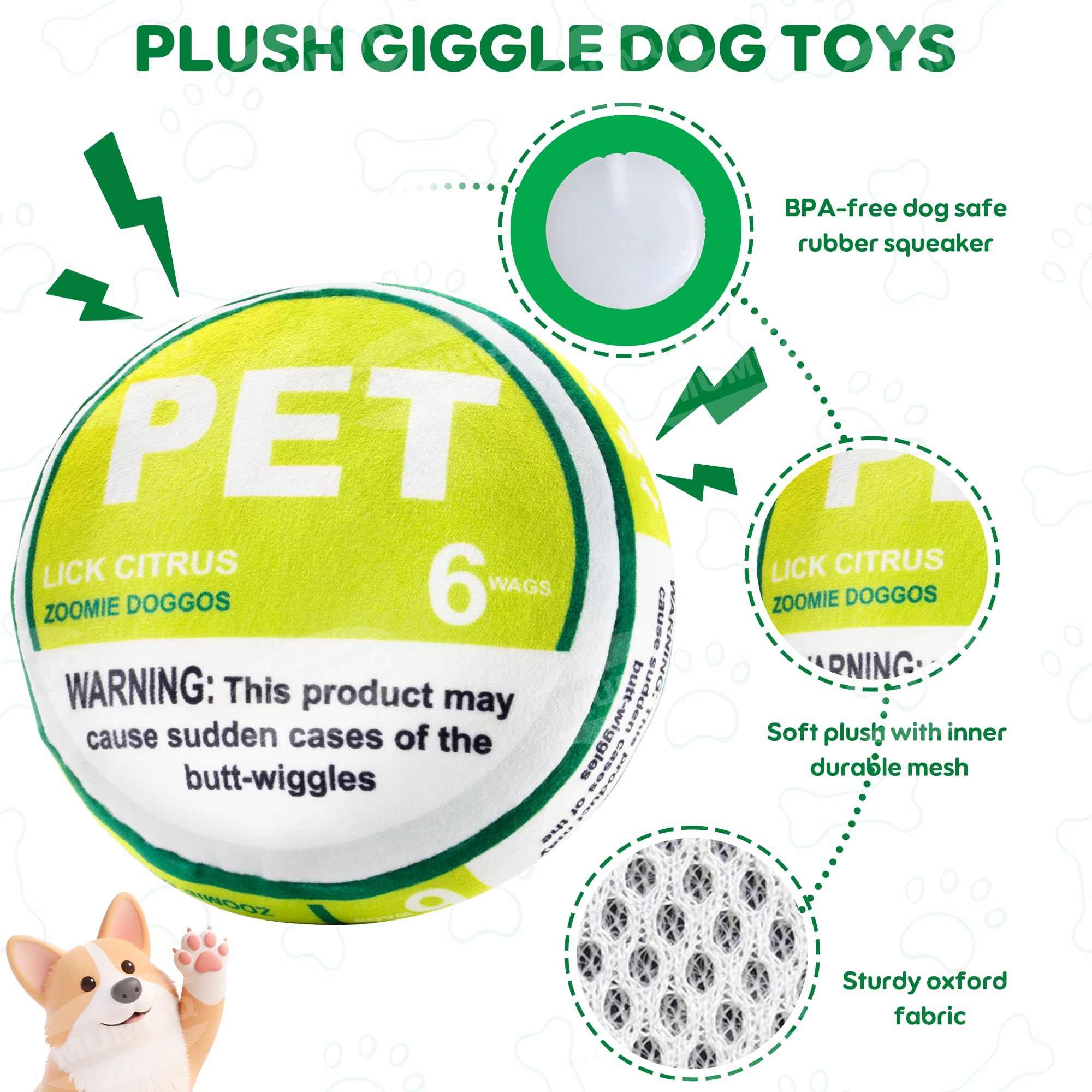 Funny Pupper Deckies Parody Dog Toy, Interactive Plush Squeaky Crinkle Dogs Toys, Cute Puppy Chew Toy, Plush Pet Toys for Small
