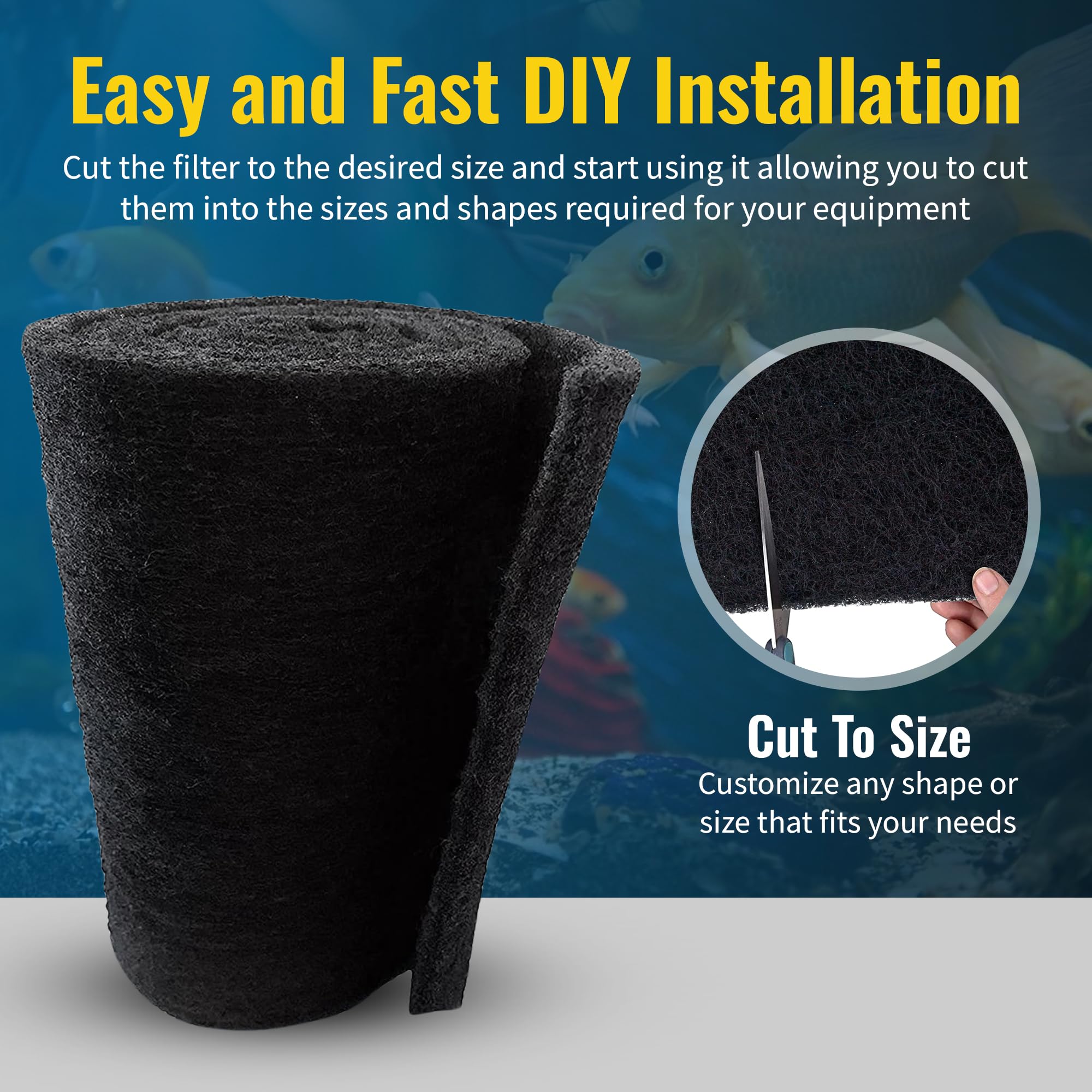 Aquarium Carbon Pad - Cut To Fit Carbon Infused Filter Pad Media For Clean & Clear Fish Tank And Ponds (Carbon Filter - 5/8'' Th