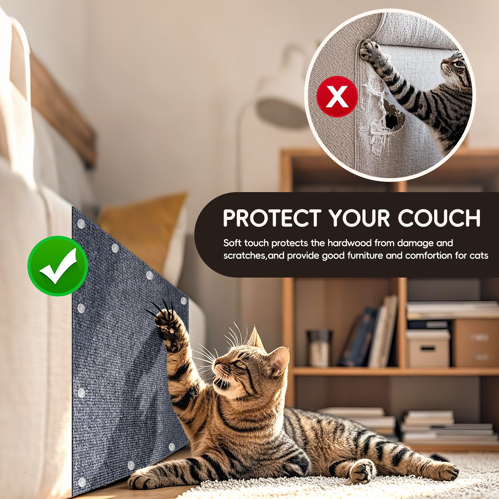 Anti Cat Scratch Furniture Protector,Durable Couch Protector From Cat Claws,Trimmable Diy Cat Scratch Carpet Mat For Leather,Sof