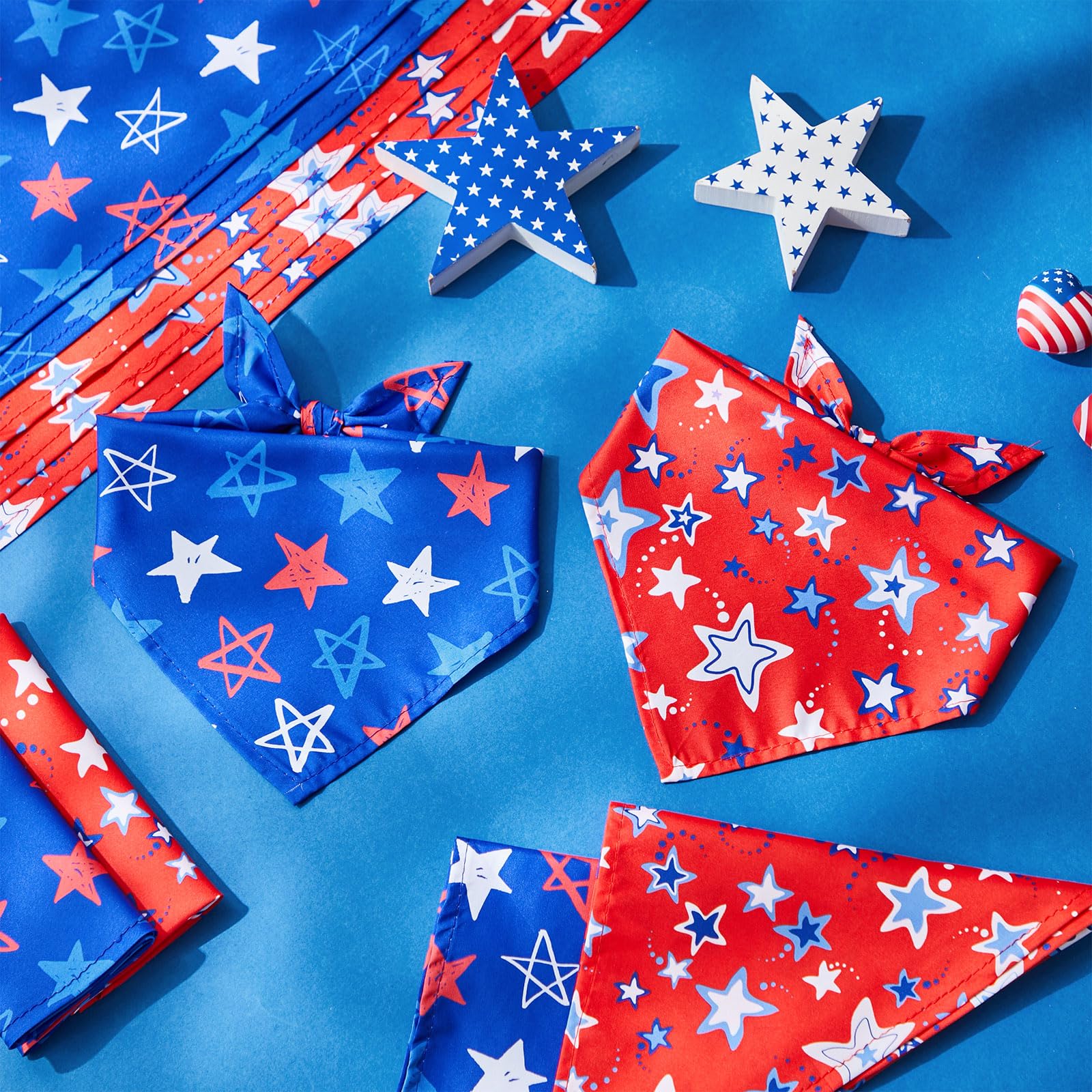 Weewooday 12 Pcs Patriotic Dog Bandanas Veterans Day Red White Blue Star Bandanas for Dogs Triangle Kerchief Bibs Scarf for Pets