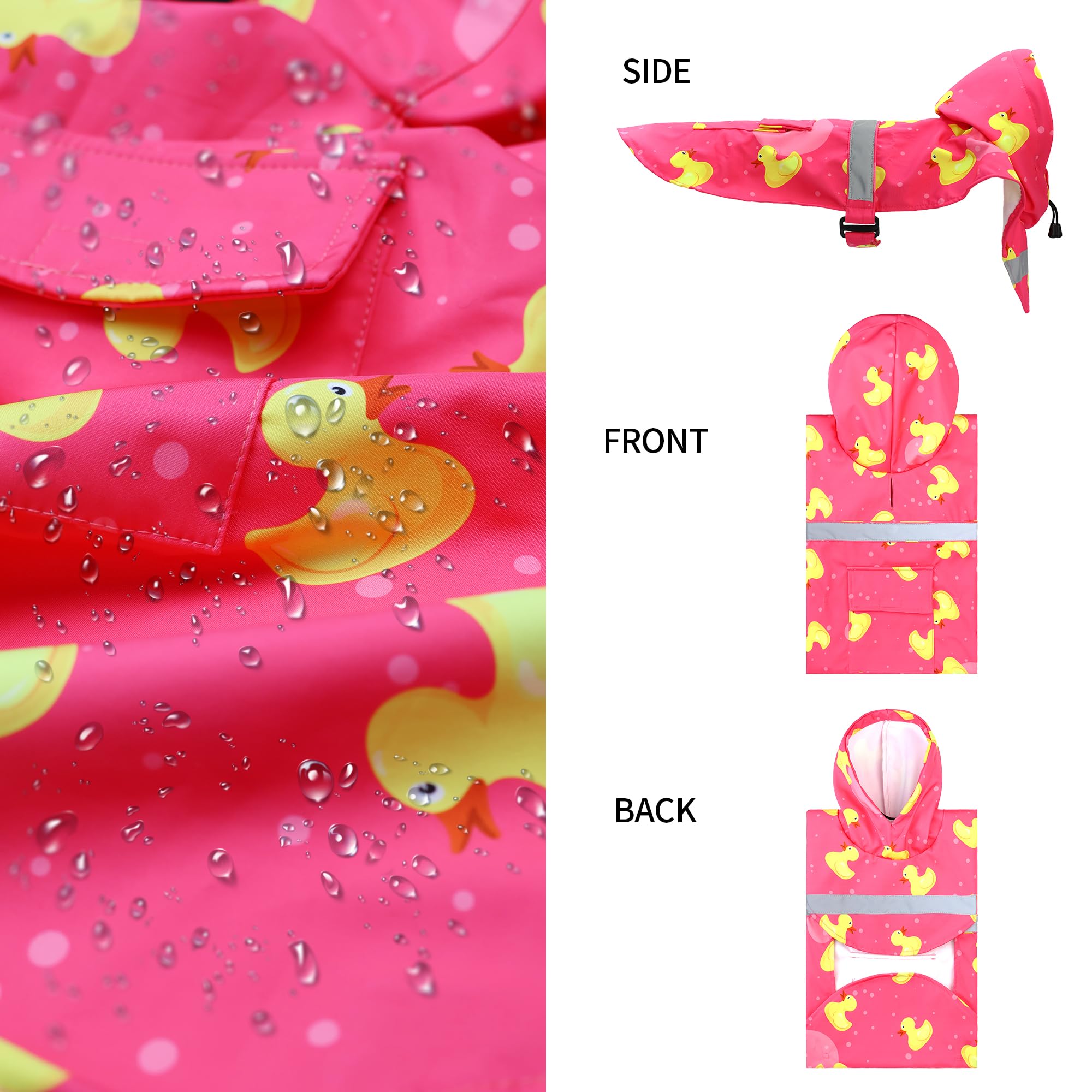 Nacoco Large Dog Raincoat Adjustable - Pet Rubber Ducks Yellow Water Proof Clothes Lightweight Rain Jacket Poncho Hoodies With S